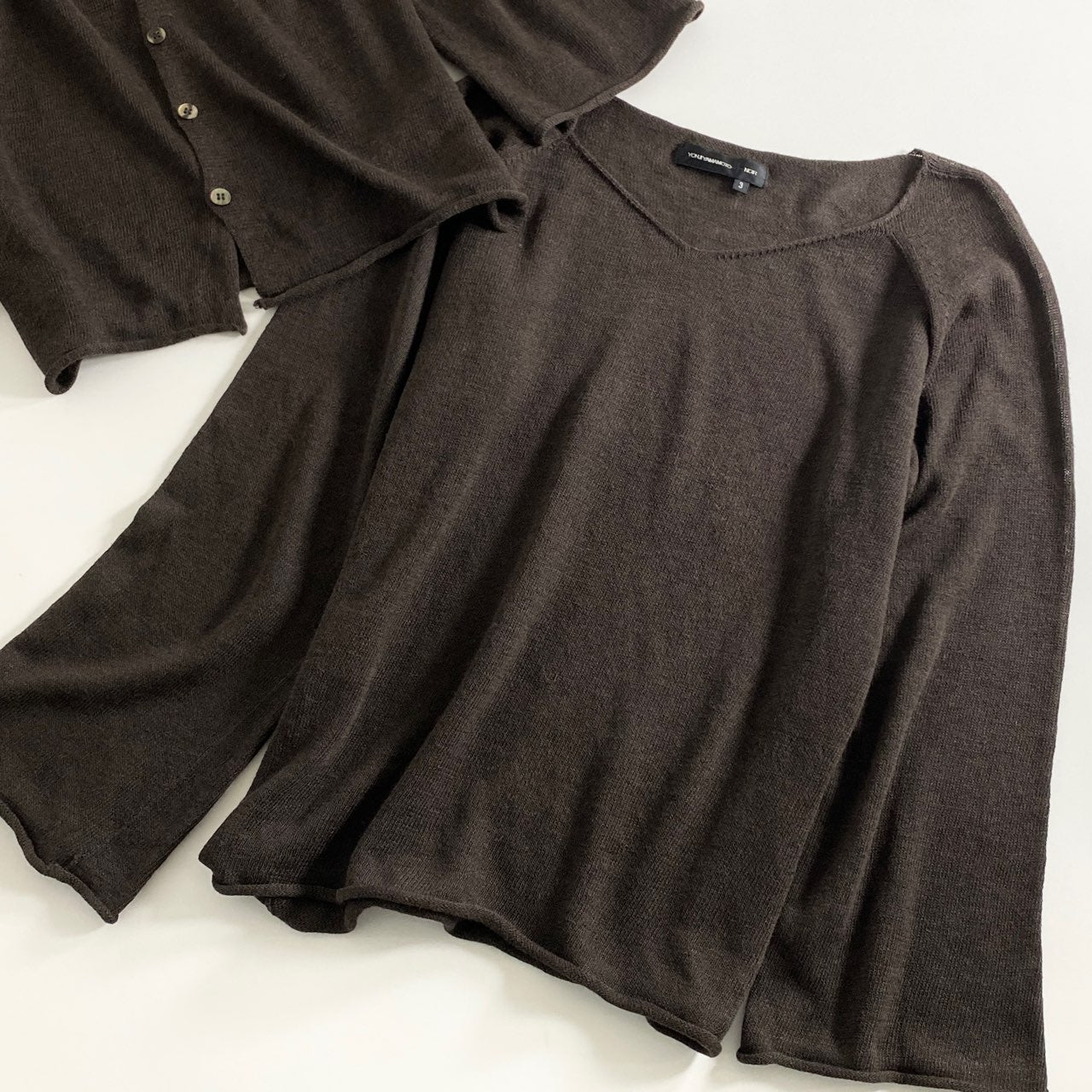 4a17 YOHJI YAMAMOTO +NOIR ヨウジヤマモトプリュスノアール アンサンブルニット カーディガン 3 ブラウン レディース セット 薄手