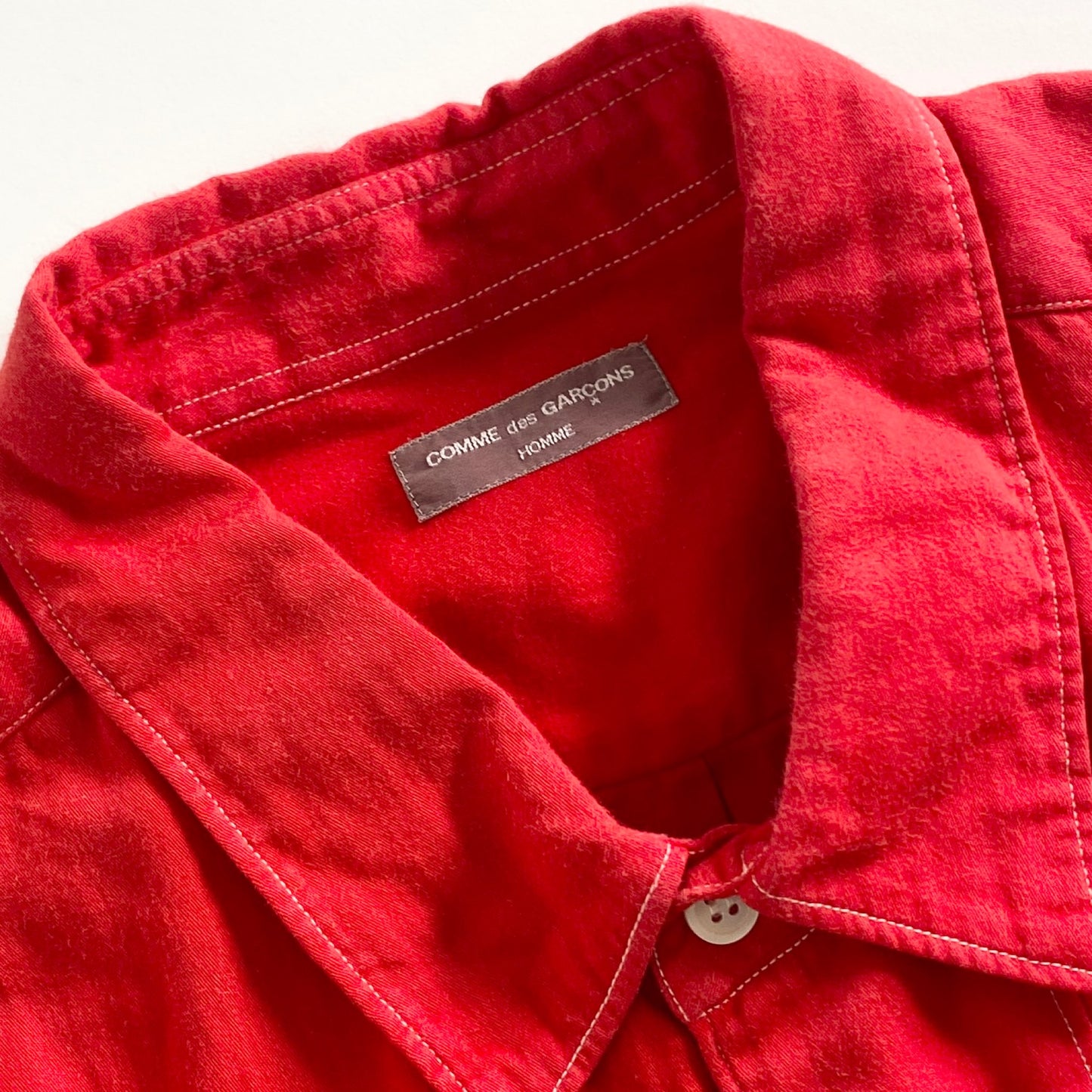 13A25 90s COMME des GARCONS HOMME コムデギャルソンオム 長袖シャツ ホワイトステッチ HB-100110 レッド コットン100% メンズ 男性用 AD1999