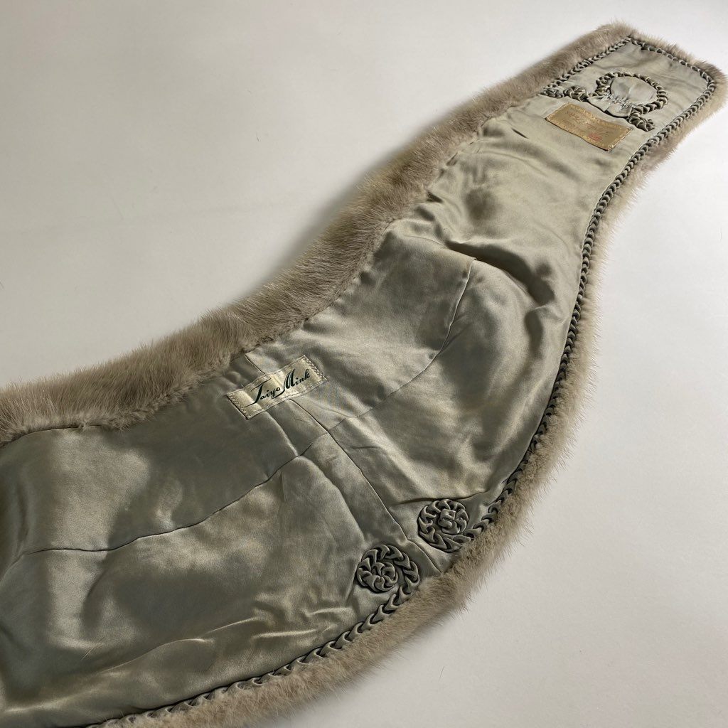 40b14-1 《本毛皮》 Taiyo Mink タイヨウミンク ライトグレー サファイアミンク 大判ティペット ミンクファー ショール ケープ ストール レディース MINK FUR