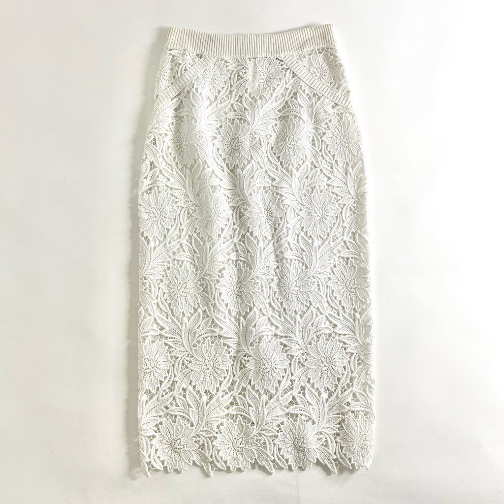 54c3 ERMANNO SCERVINO エルマンノ シェルヴィーノ レース ペンシルロングスカート 40 ホワイト フラワー 花柄 バックジップ 春
