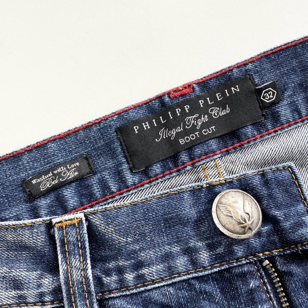 58b13 PHILIPP PLEIN フィリッププレイン ヴィンテージ加工 デニムパンツ ジーンズ 32 インディゴ ペンキ加工 DENIM PANTS
