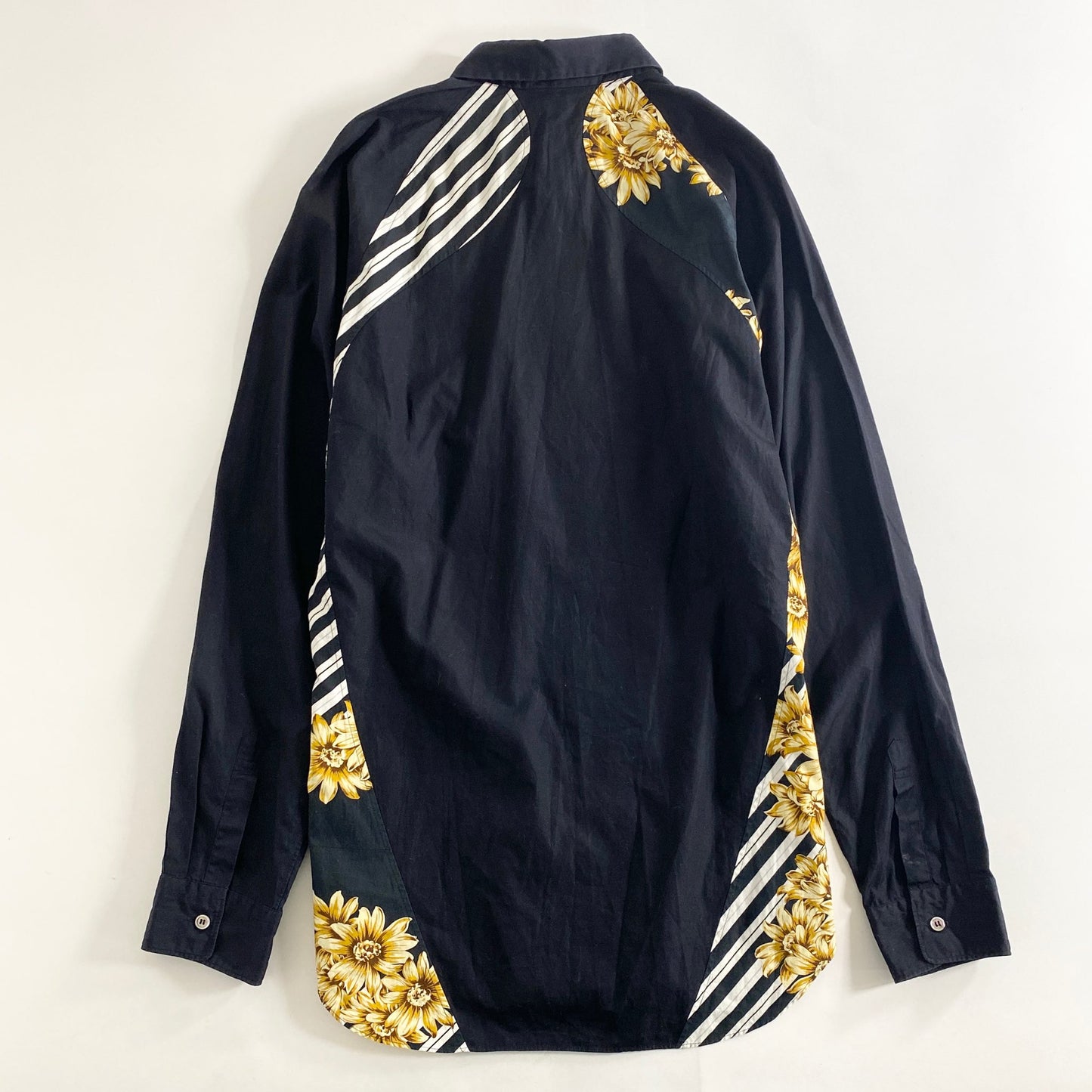 60k30 COMME des GARCONS HOMME PLUS コムデギャルソン オムプリュス フラワーデザインラグランシャツ L~XL相当 ブラック 日本製 花柄