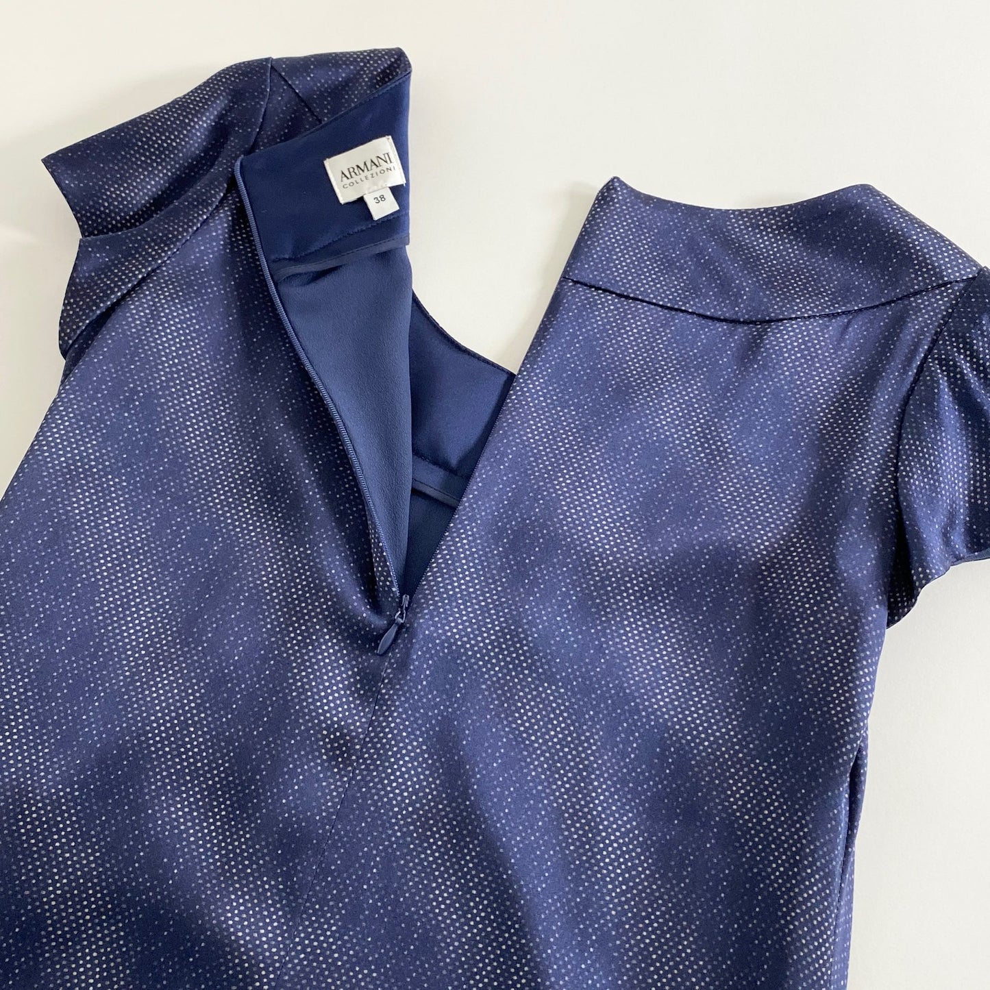 19a20 ARMANI COLLEZIONI アルマーニコレッツィオーニ フレンチスリーブワンピース シルクワンピース 38 ネイビー シルク100% ドット バックジップ