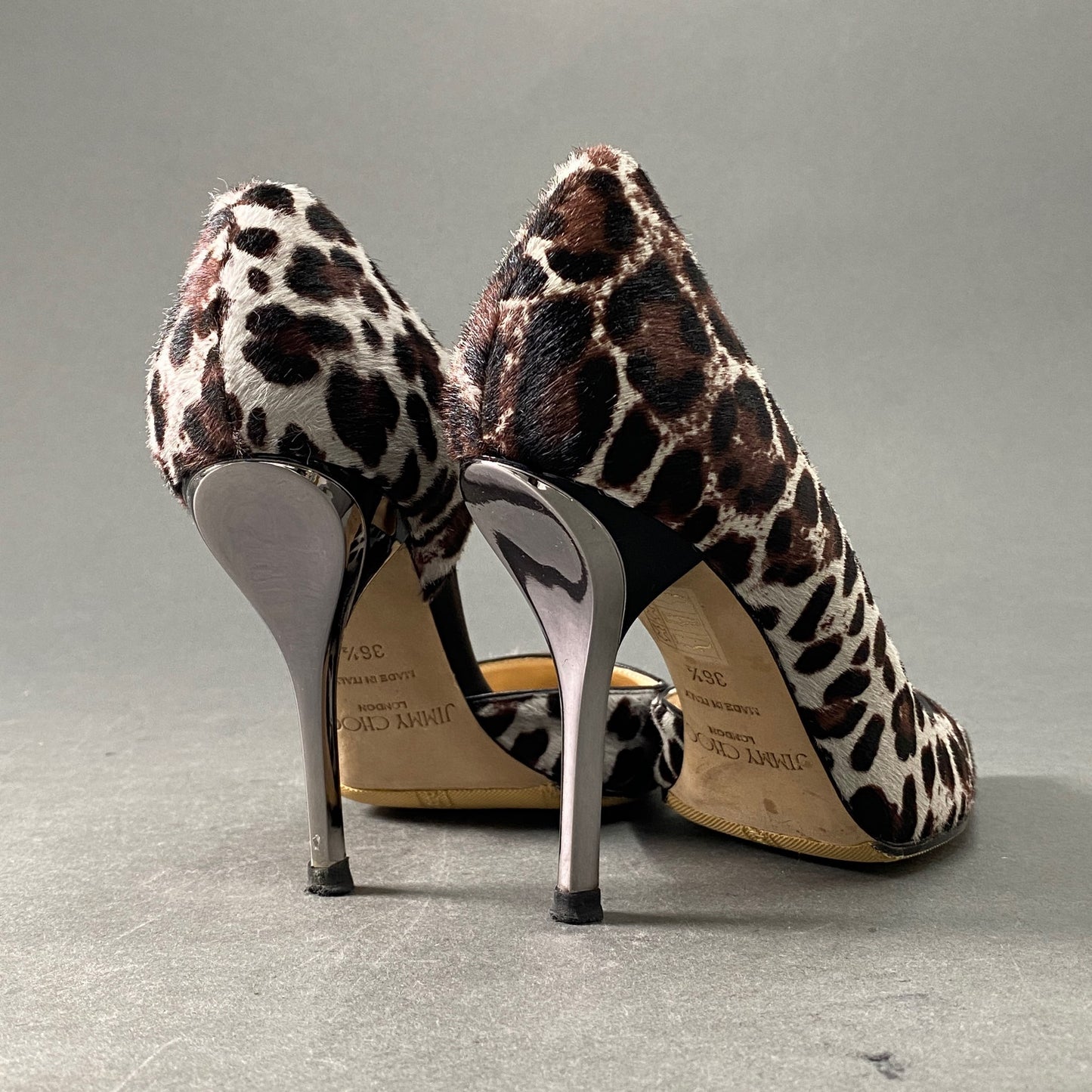 1a28 JIMMY CHOO ジミーチュウ WILLIS レオパード ハラコ ヒールパンプス シューズ ポインテッドトゥ イタリア製 36 1/2 ブラウン系 MADE IN ITALY