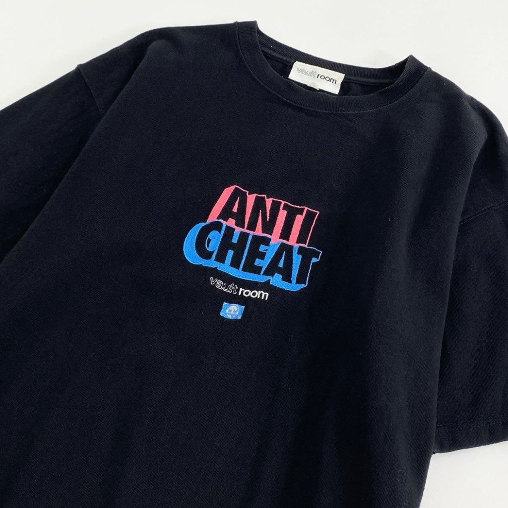 66j29 vault room ヴォルトルーム ANTI CHEAT TEE 半袖Tシャツ クルーネック ロゴ刺繡 カットソー M ブラック コットン100% メンズ 紳士服