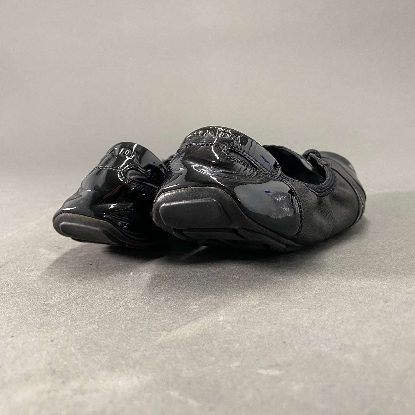 3L5《美品》PRADA SPORT プラダスポーツ 37(24.5cm相当) ブラック レザー バレエシューズ レザーシューズ レディース 靴