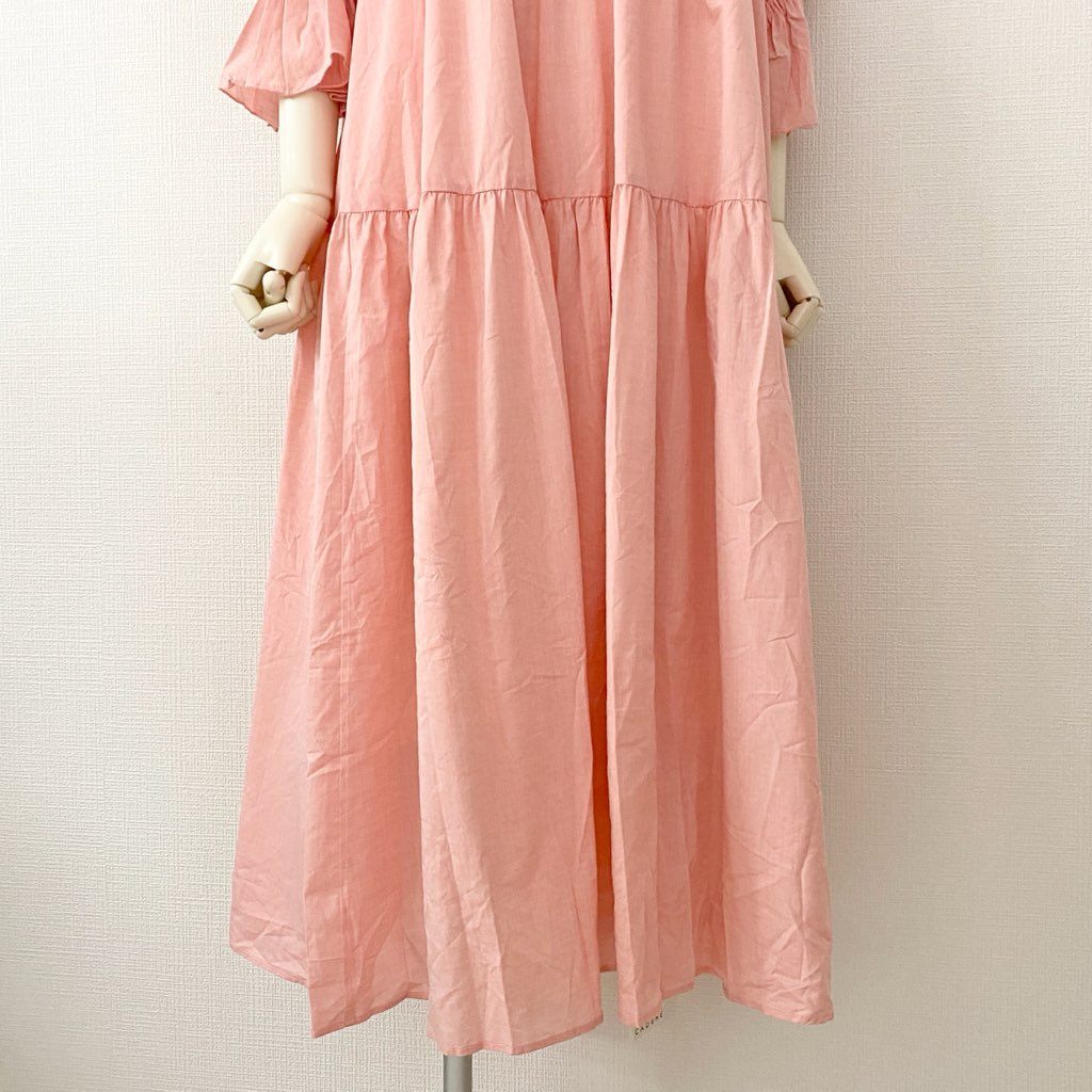 51c20 《未使用》 定価¥28,600 CADUNE カデュネ コットンボリュームワンピース 36 ピンク ペチコート付き ドレス フレアスリーブ タグ付き