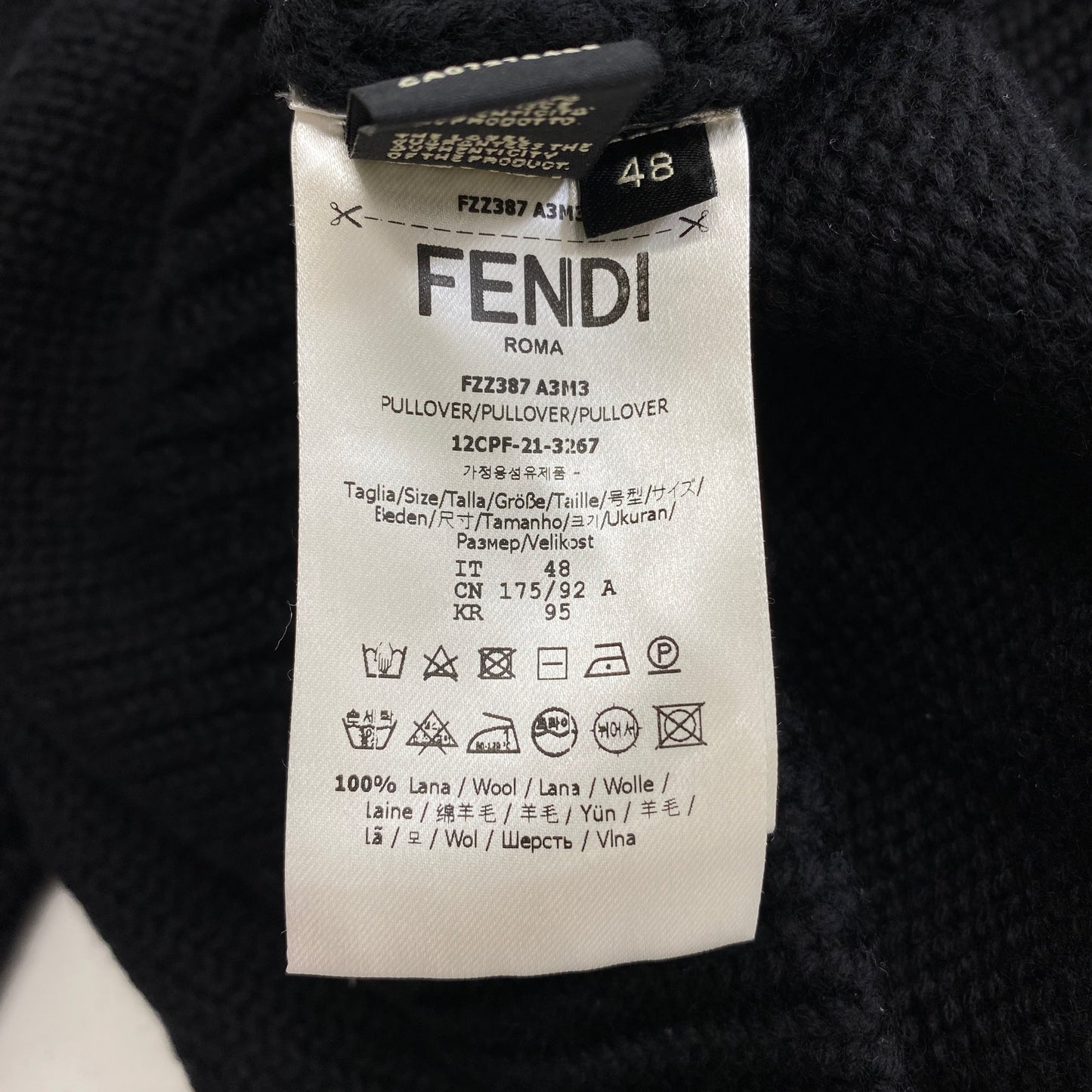 71k11 FENDI フェンディ フロントロゴ ニットセーター 2021AW 48 ブラック ミドルゲージ ウールセーター
