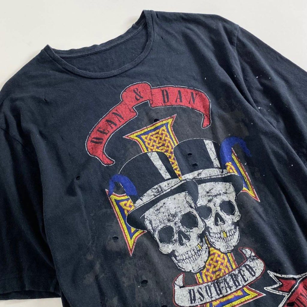 24h3 イタリア製 DSQUARED2 ディースクエアード ダメージ加工 プリント Tシャツ 半袖Tシャツ カットソー L メンズ 紳士服 男性用
