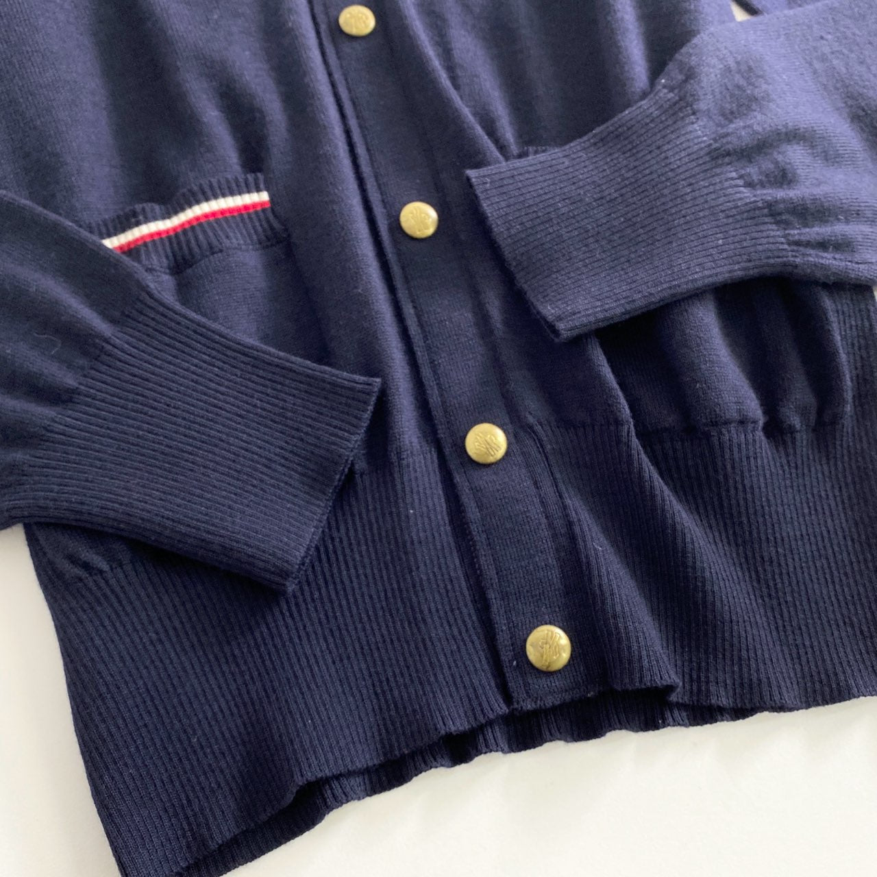 42L7 イタリア製 MONCLER モンクレール MAGLIA TRICOT CARDIGAN M ネイビー カーディガン 羽織 Vネック ワッペン