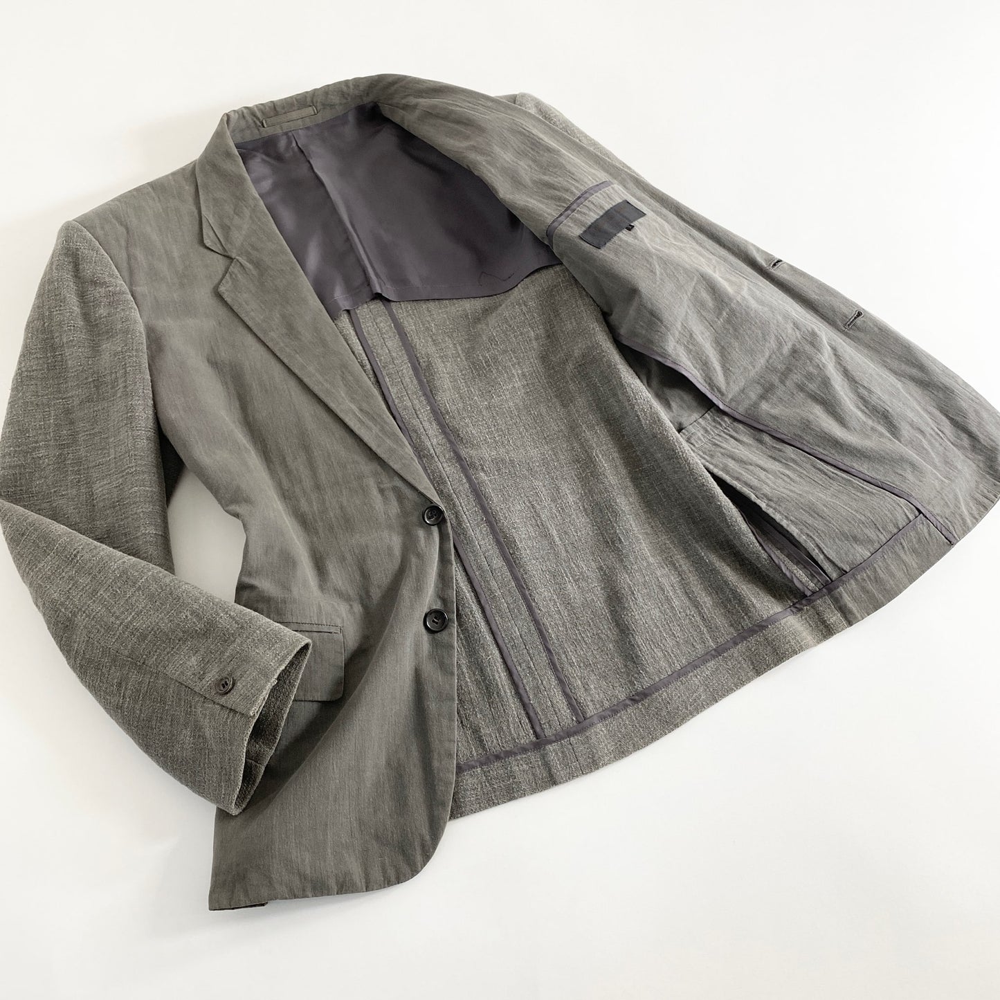 44a21 90s COMME des GARCONS HOMME コムデギャルソンオム 日本製 ヴィンテージ テーラードジャケット ブレザー 切替 Sサイズ グレー コットン100% MADE IN JAPAN VINTAGE