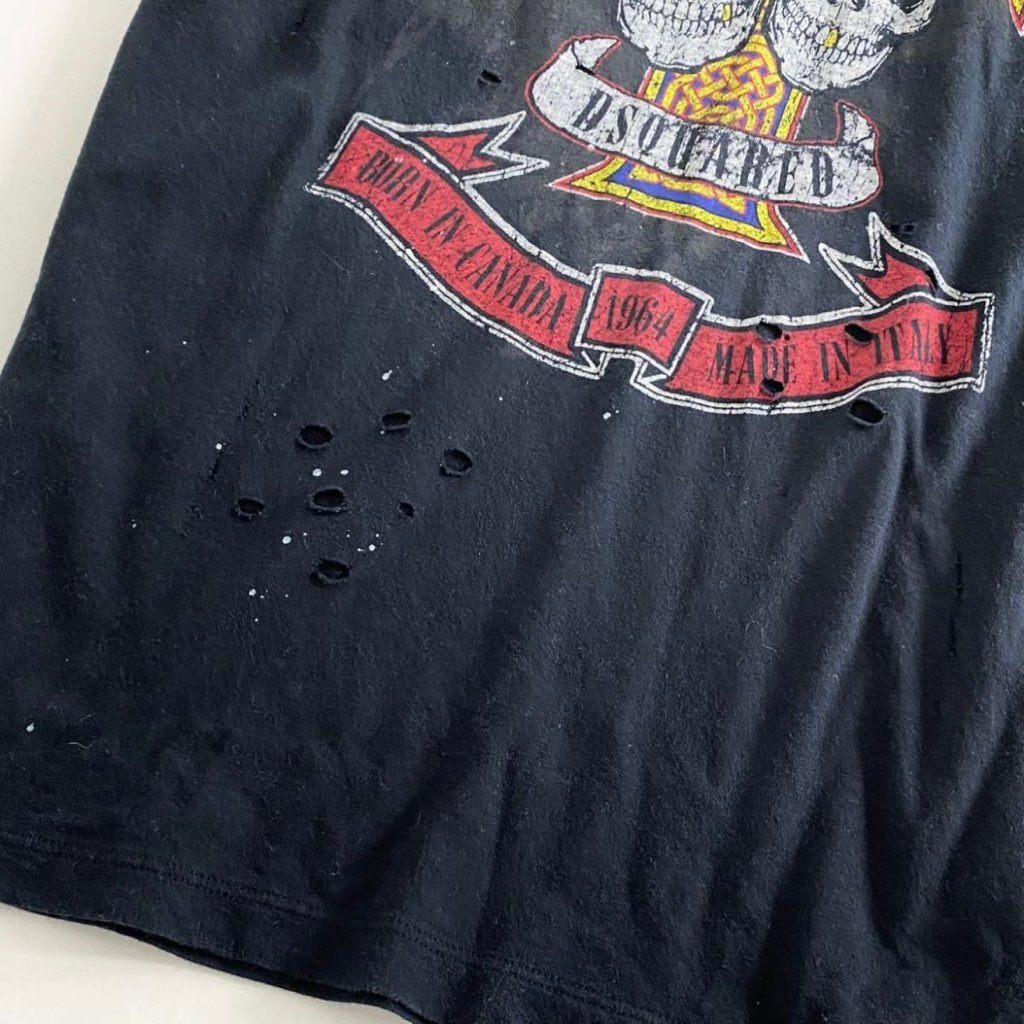 24h3 イタリア製 DSQUARED2 ディースクエアード ダメージ加工 プリント Tシャツ 半袖Tシャツ カットソー L メンズ 紳士服 男性用