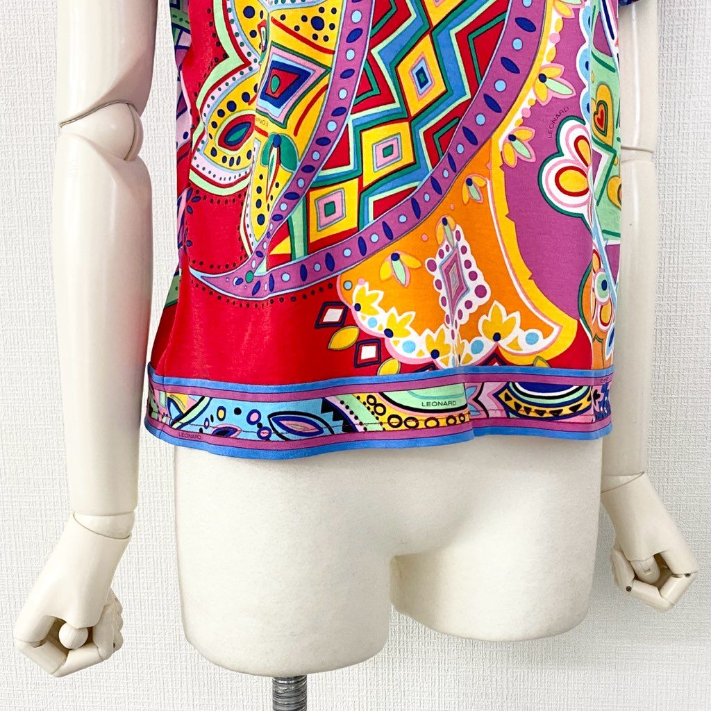 10b5-3 大きいサイズ LEONARD レオナール 半袖Tシャツ カットソー スクエアネック LL マルチカラー コットン100% レディース
