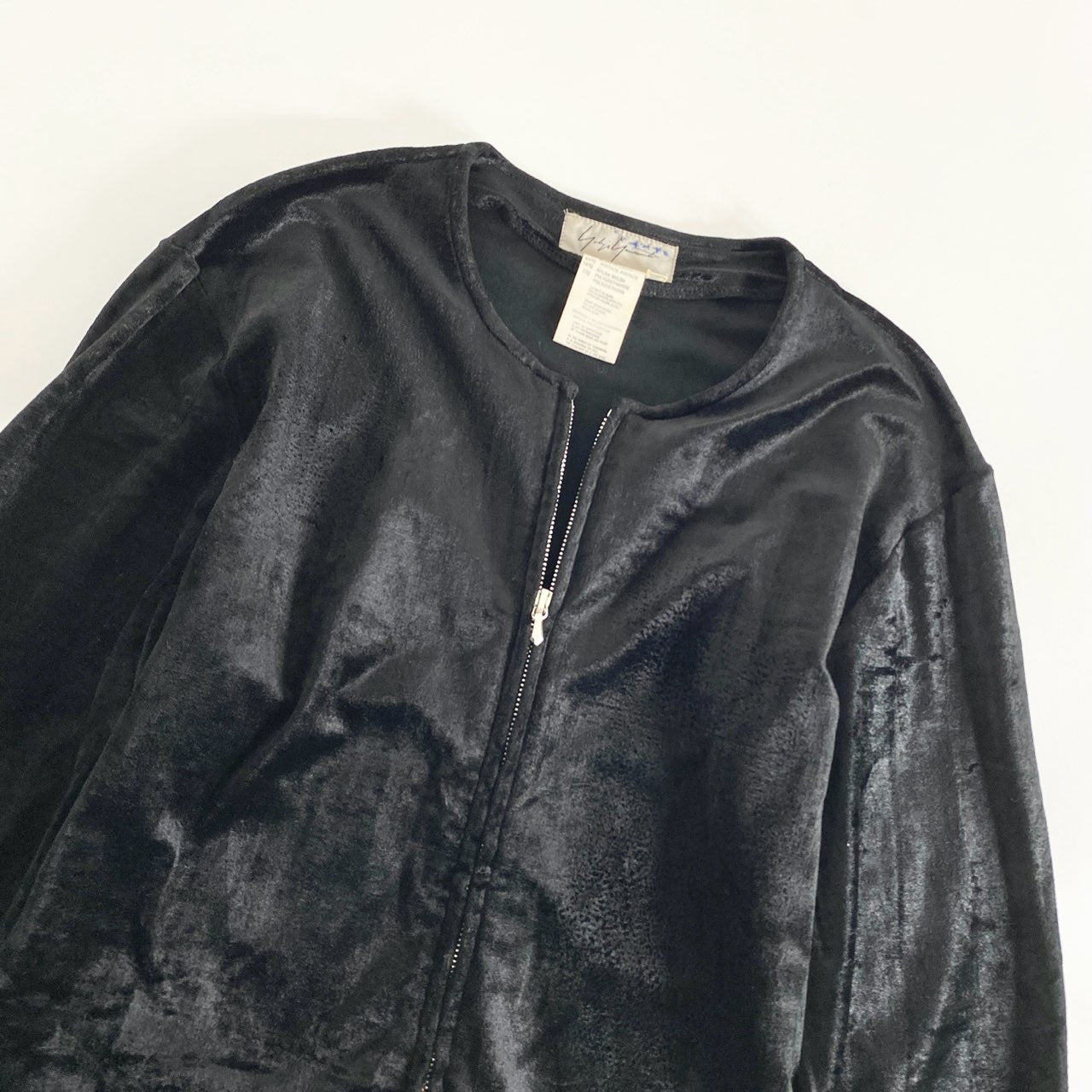 33L10 Yohji Yamamoto ヨウジヤマモト ベロアノーカラージャケット M ブラック ベルベット ririジップ 日本製 ブルゾン ヴィンテージ