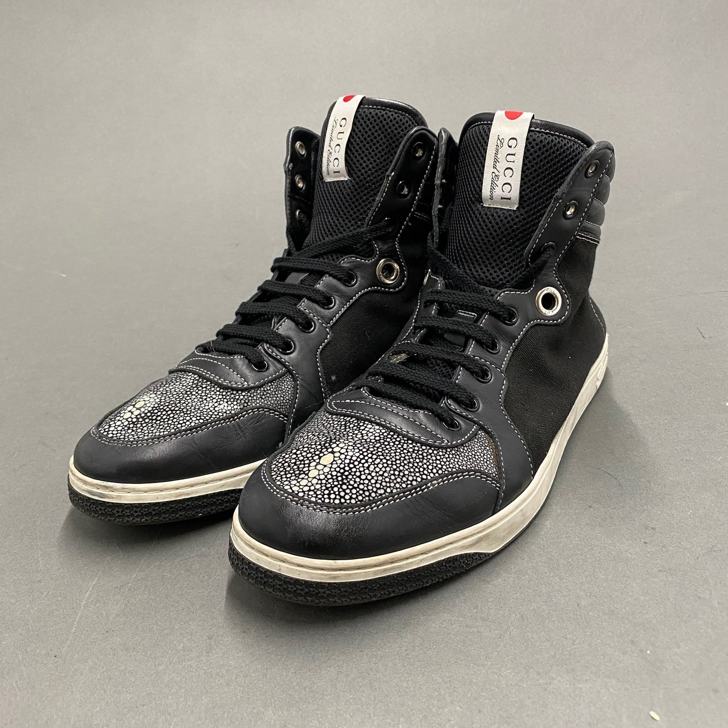 2k14《イタリア製》GUCCI グッチ 希少 スティングレイ ハイカットスニーカー レザースニーカー 9 1/2(日本サイズ28.5cm相当) ブラック