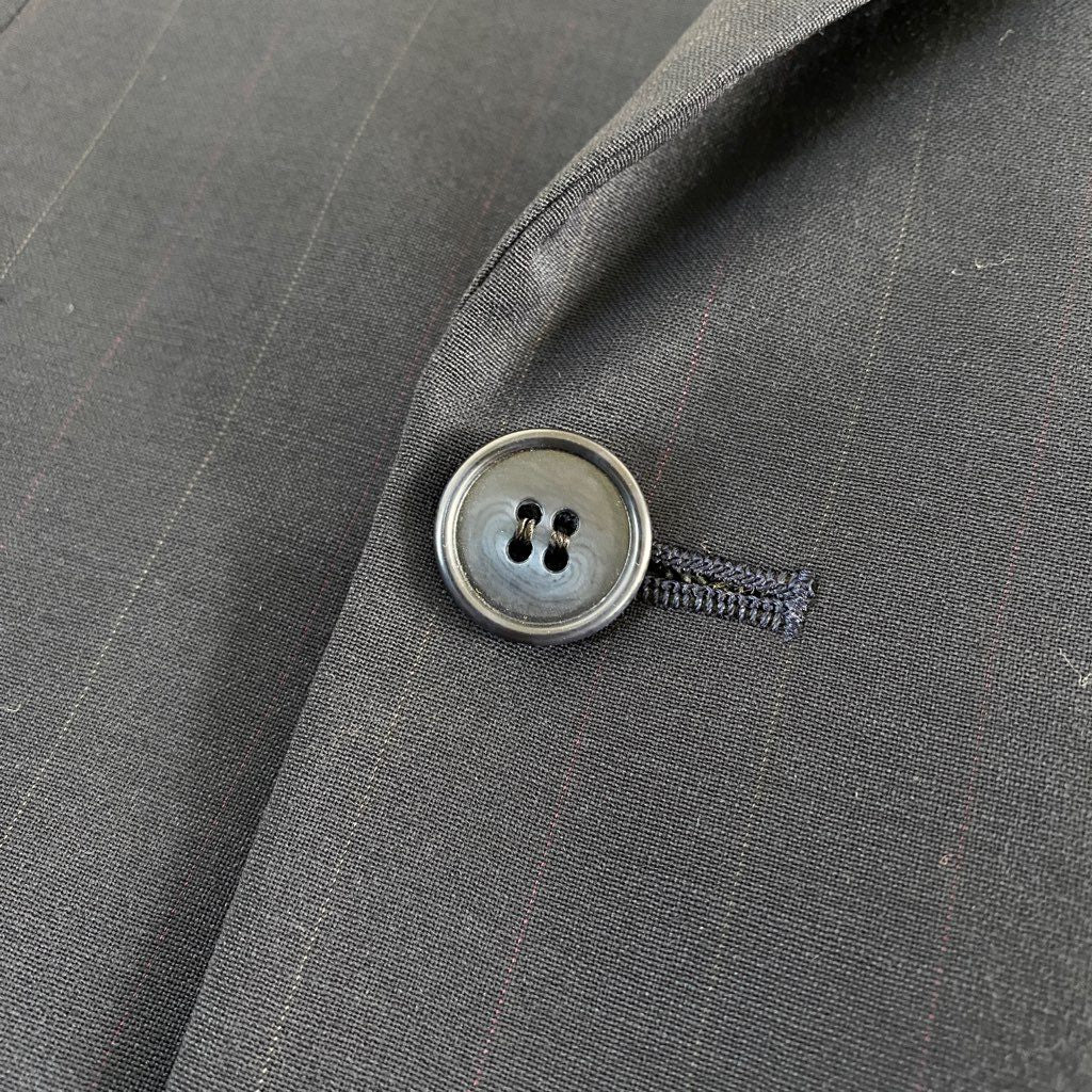 41b14 Yves Saint Laurent イヴサンローラン 日本製 ダブル テーラードジャケット ブレザー ストライプ ネイビー ウール MADE IN JAPAN