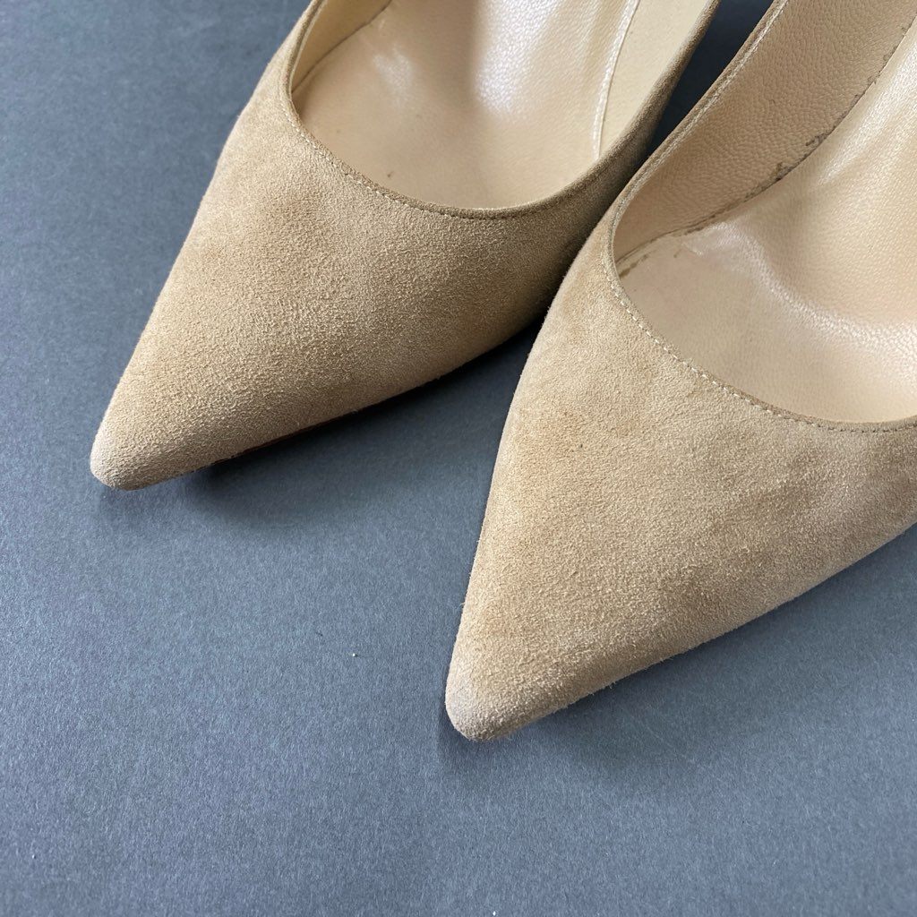4b29 JIMMY CHOO ジミーチュウ スエードレザー ヒールパンプス 35 1/2 ベージュ イタリア製 シューズ ピンヒール セレモニー