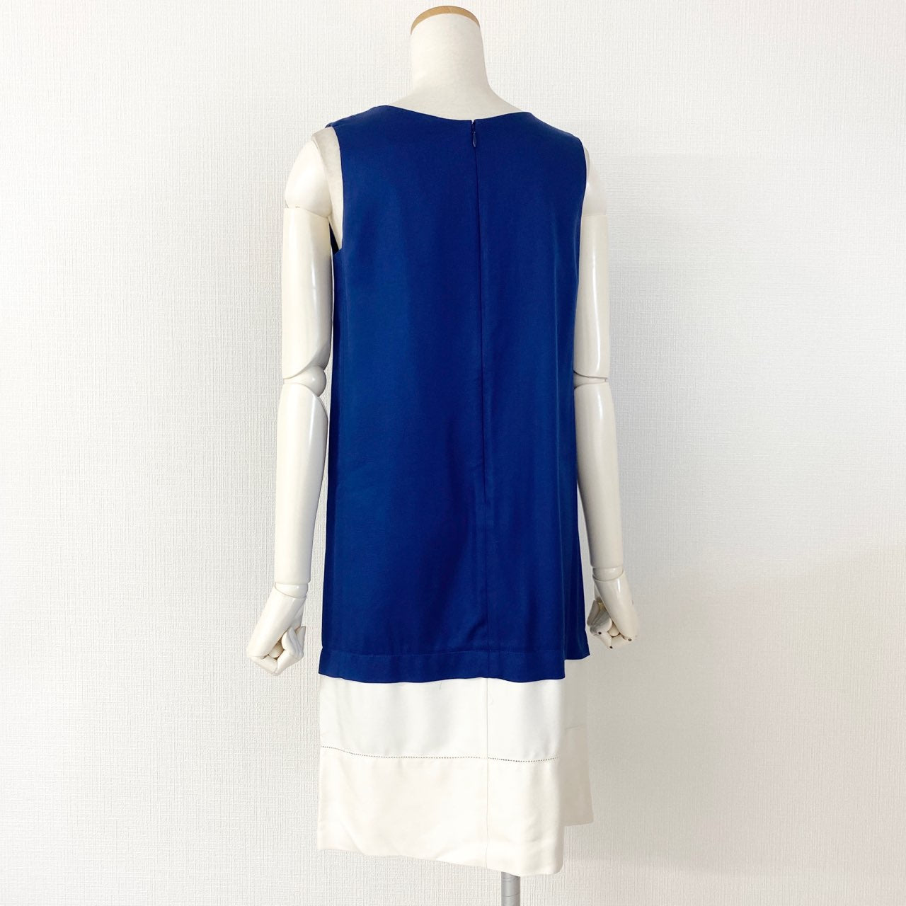 45a29 BALENCIAGA バレンシアガ ノースリーブワンピース ドレスワンピース 36 ブルー×ホワイト シルク100% レディース 女性用