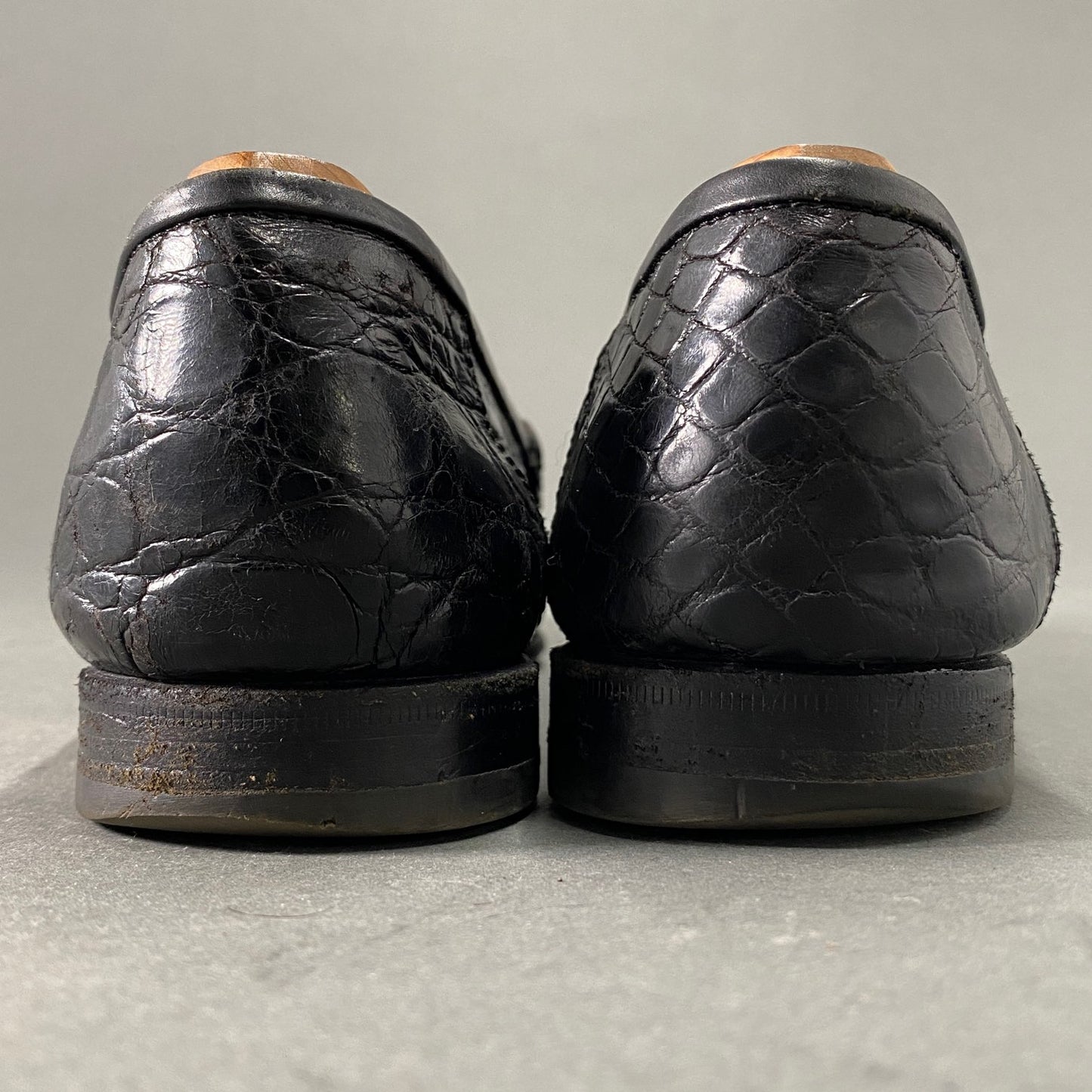 1L22《伊製》GUCCI グッチ 本クロコ クロコダイルレザー ホールビットローファー 革靴 41D ブラック メンズ