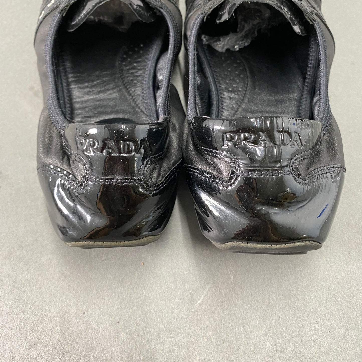 3L5《美品》PRADA SPORT プラダスポーツ 37(24.5cm相当) ブラック レザー バレエシューズ レザーシューズ レディース 靴