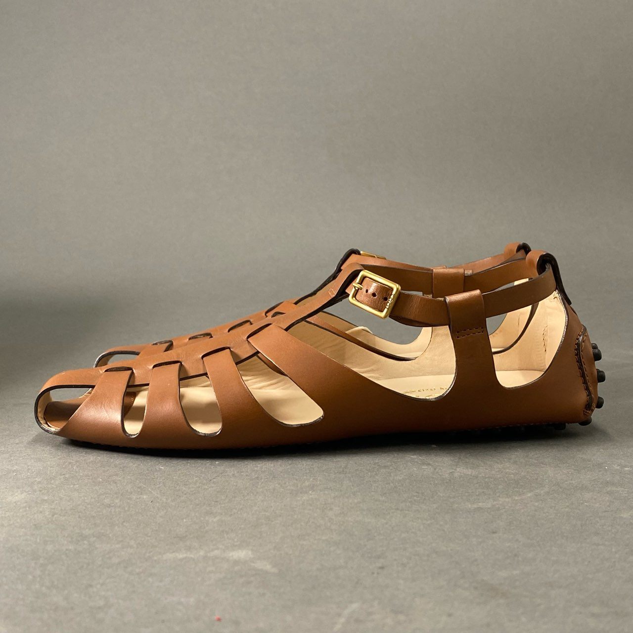 2c8 《美品》 TOD'S トッズ イタリア製 グルカサンダル ドライビングシューズ フラットシューズ ストラップ 36 1/2 ブラウン レザー MADE IN ITALY