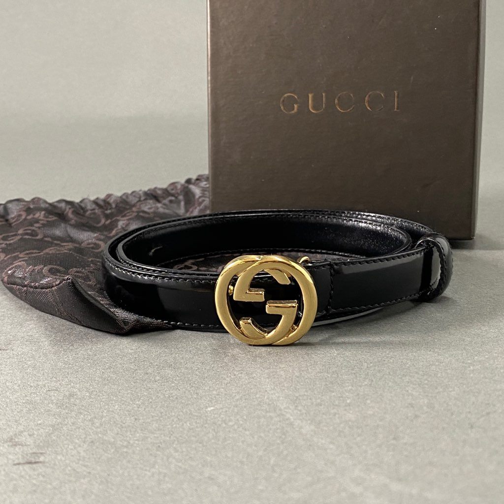 b8-7 GUCCI グッチ 70・20・036・1766・0980・0 イタリア製 インターロッキングG ベルト GGバックル 細ベルト –  VALUE STOCK MALL