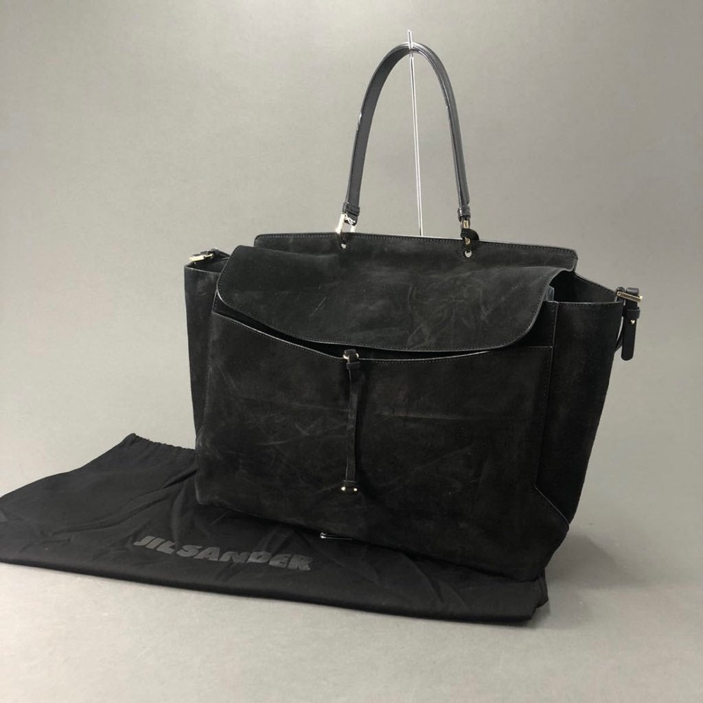Di7 イタリア製☆ JIL SANDER ジルサンダー ハンドバッグ ショルダーバッグ 2way ワンハンドル 大容量 ブラック レディース 女性鞄
