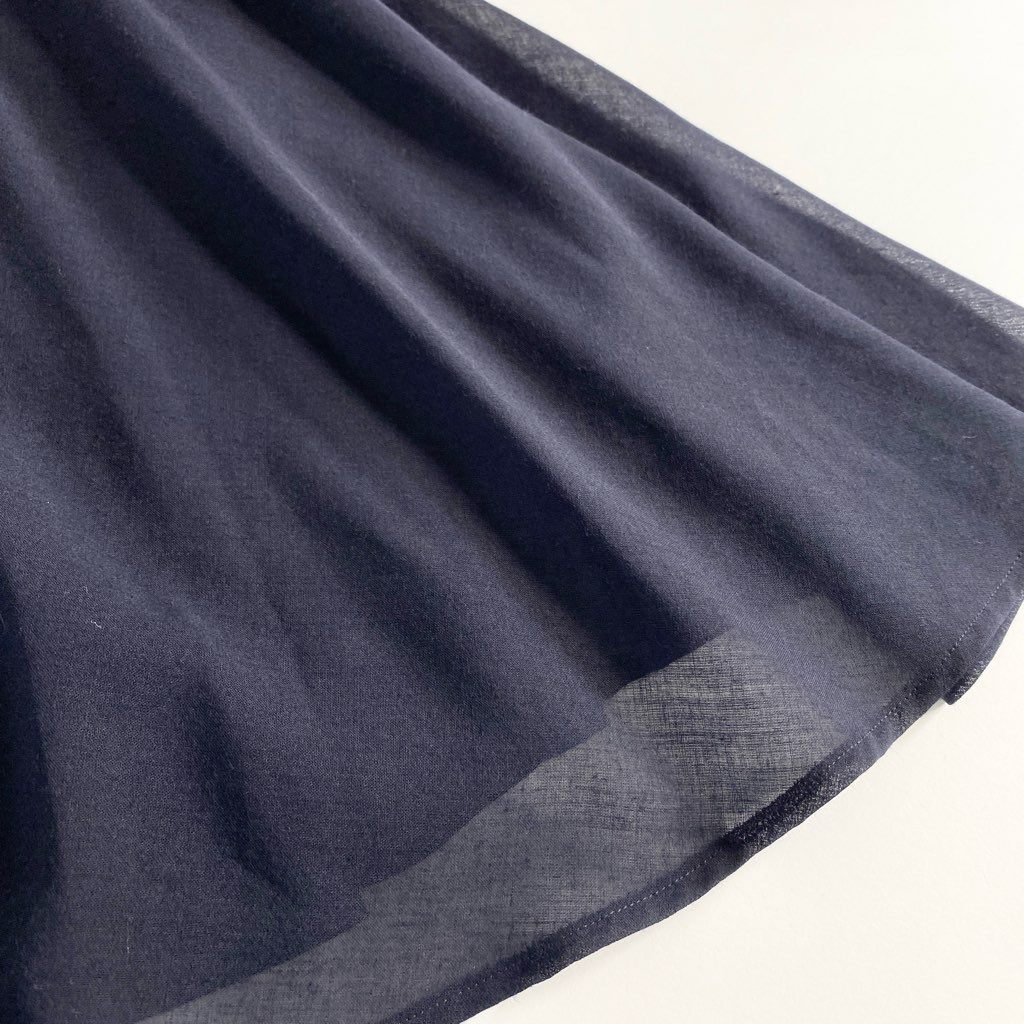 42c11 Rene basic ルネ ベーシック レース切替 パールボタンワンピース ドレス 34 ネイビー 日本製 ノースリーブ