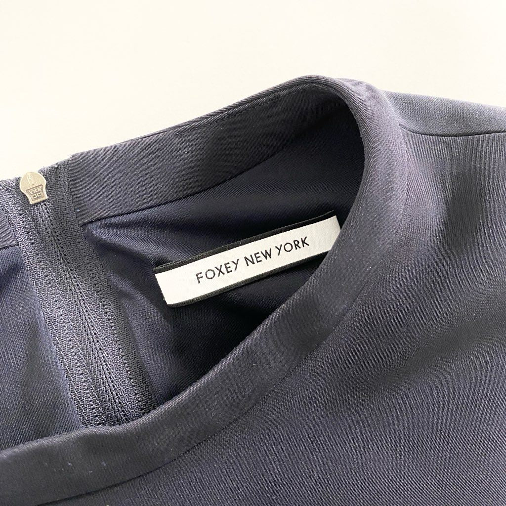 52c11 FOXEY NEW YORK フォクシーニューヨーク タック コクーンドレス ワンピース 40 ミッドナイトブルー 34096 日本製 ノースリーブ