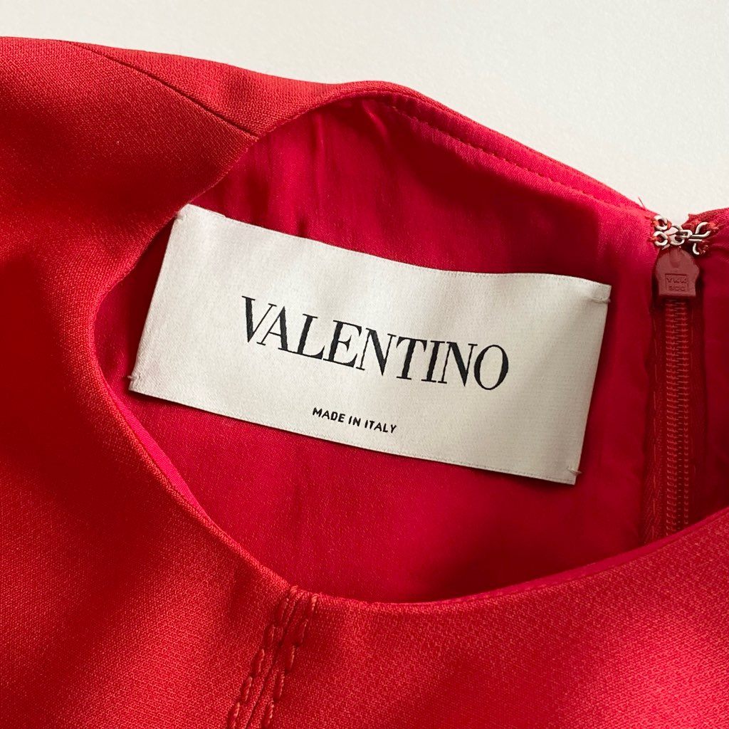 49c6 《美品》 VALENTINO ヴァレンティノ Crepe Belted Mini Dress ロゴベルト ベルテッドミニドレス ワンピース 40 レッド イタリア製 春