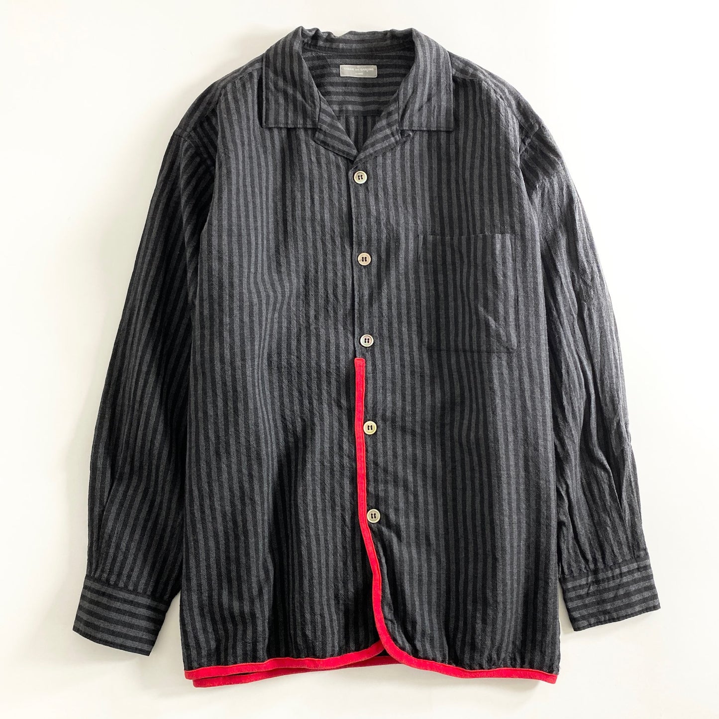 13A27 90s COMME des GARCONS HOMME コムデギャルソンオム 長袖シャツ ストライプシャツ パイピング グレー ストライプ ウール100% AD1999 メンズ