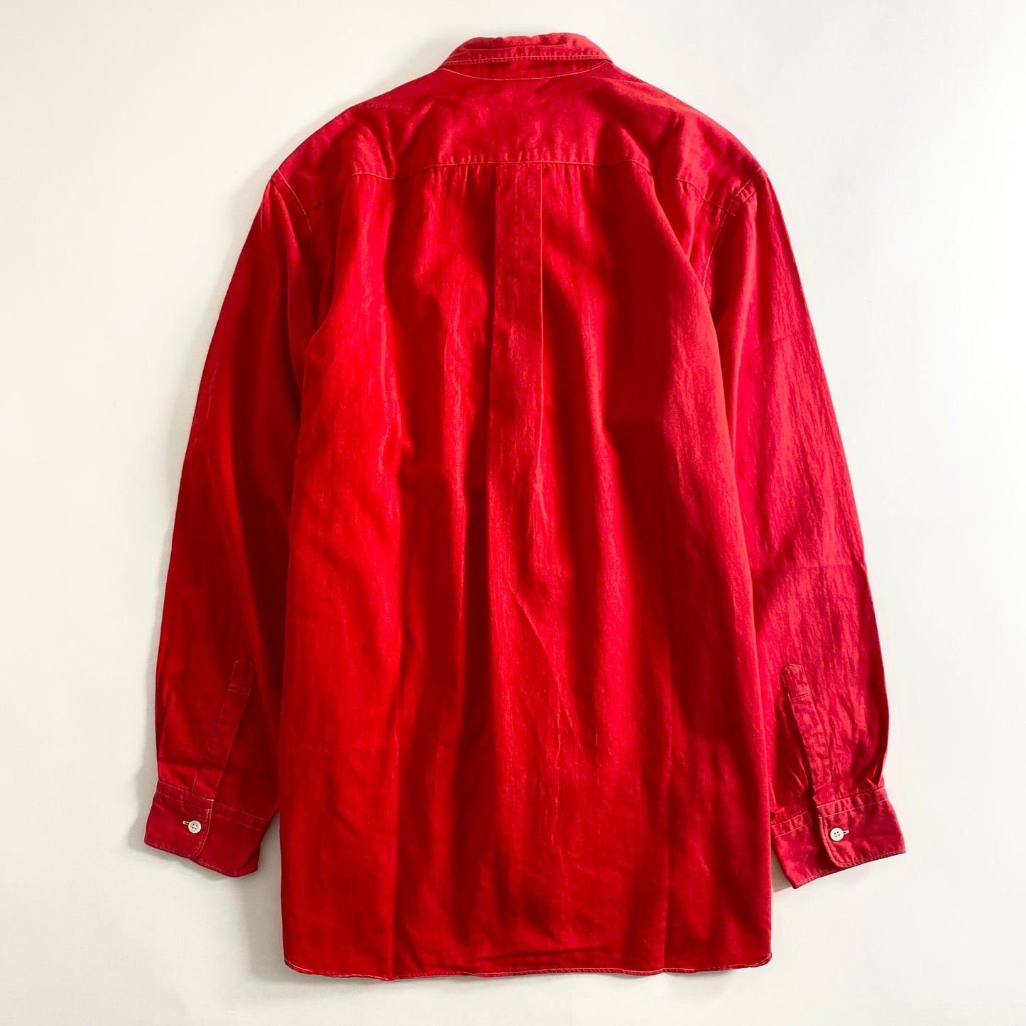 13A25 90s COMME des GARCONS HOMME コムデギャルソンオム 長袖シャツ ホワイトステッチ HB-100110 レッド コットン100% メンズ 男性用 AD1999