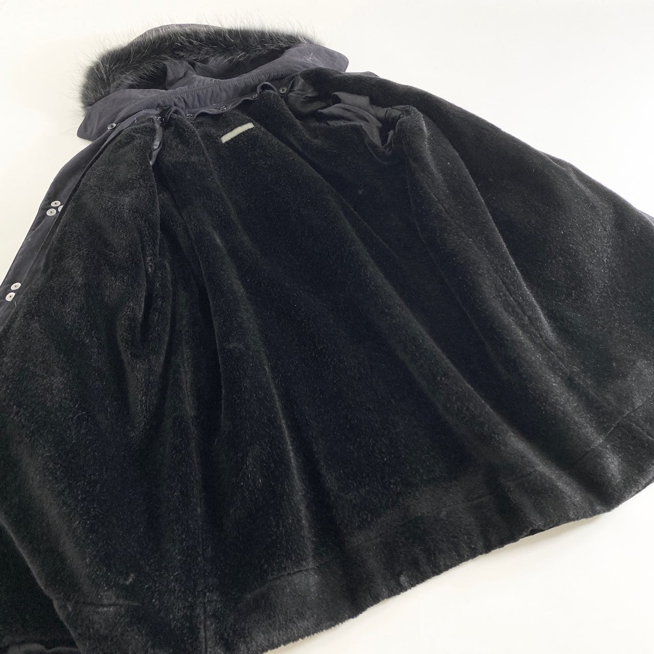 43A12 LE BAMBOLE レ バンボレ ファイヤーマンコート 44 ブラック イタリア製 ユーロ古着 モッズコート アウター ライナー ファー 秋冬