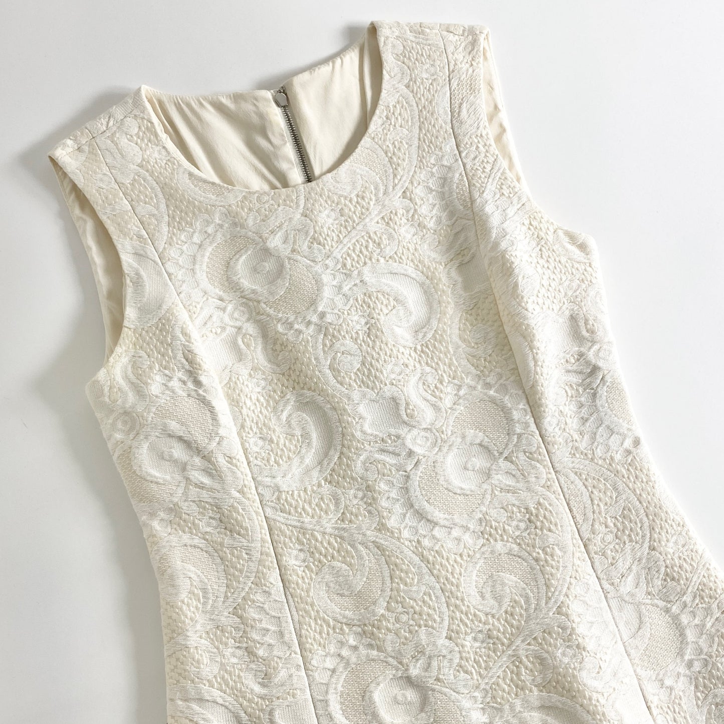 38a28 DOLCE&GABBANA ドルチェアンドガッバーナ イタリア製 ノースリーブワンピース ジャガード ドレス 38 ベージュ クリーム系 コットン MADE IN ITALY