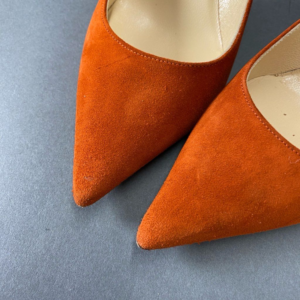 2b29 JIMMY CHOO ジミーチュウ スエードレザー ヒールパンプス 35 1/2 オレンジ シューズ イタリア製 セレモニー パーティ
