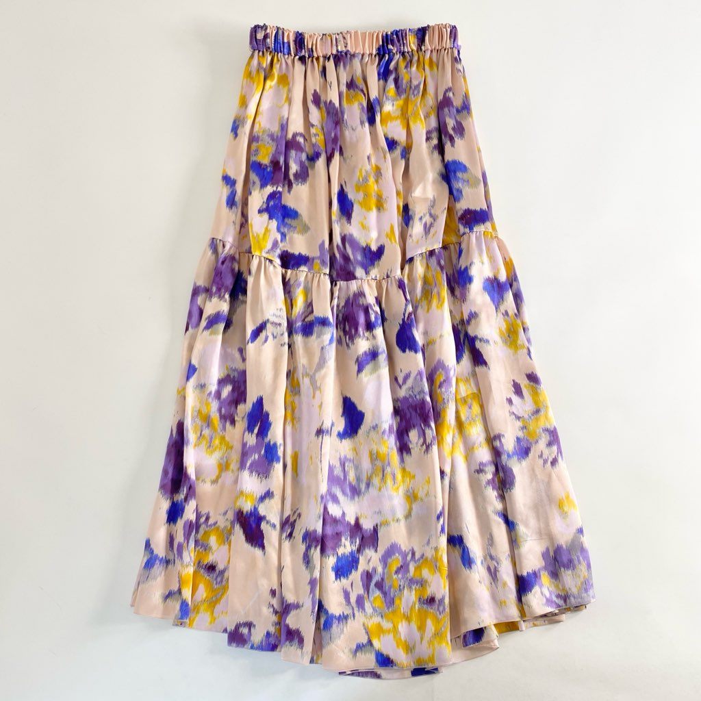 8c7 《美品》 BLAMINK ブラミンク フラワープリント シルクギャザースカート 38 ピンク SILK100% UNITED ARROWS ユナイテッドアローズ