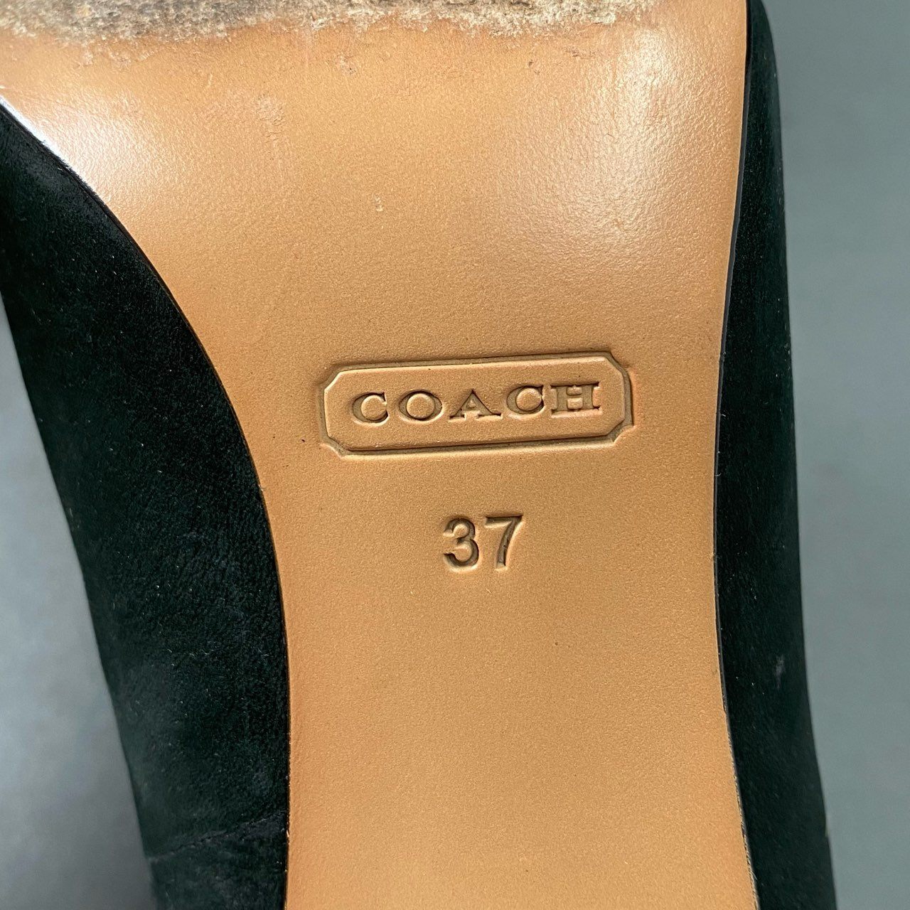 6c8 COACH コーチ バックジップ ヒール ブーティ シューズ パンプス 24cm ブラック ヌバック レザー