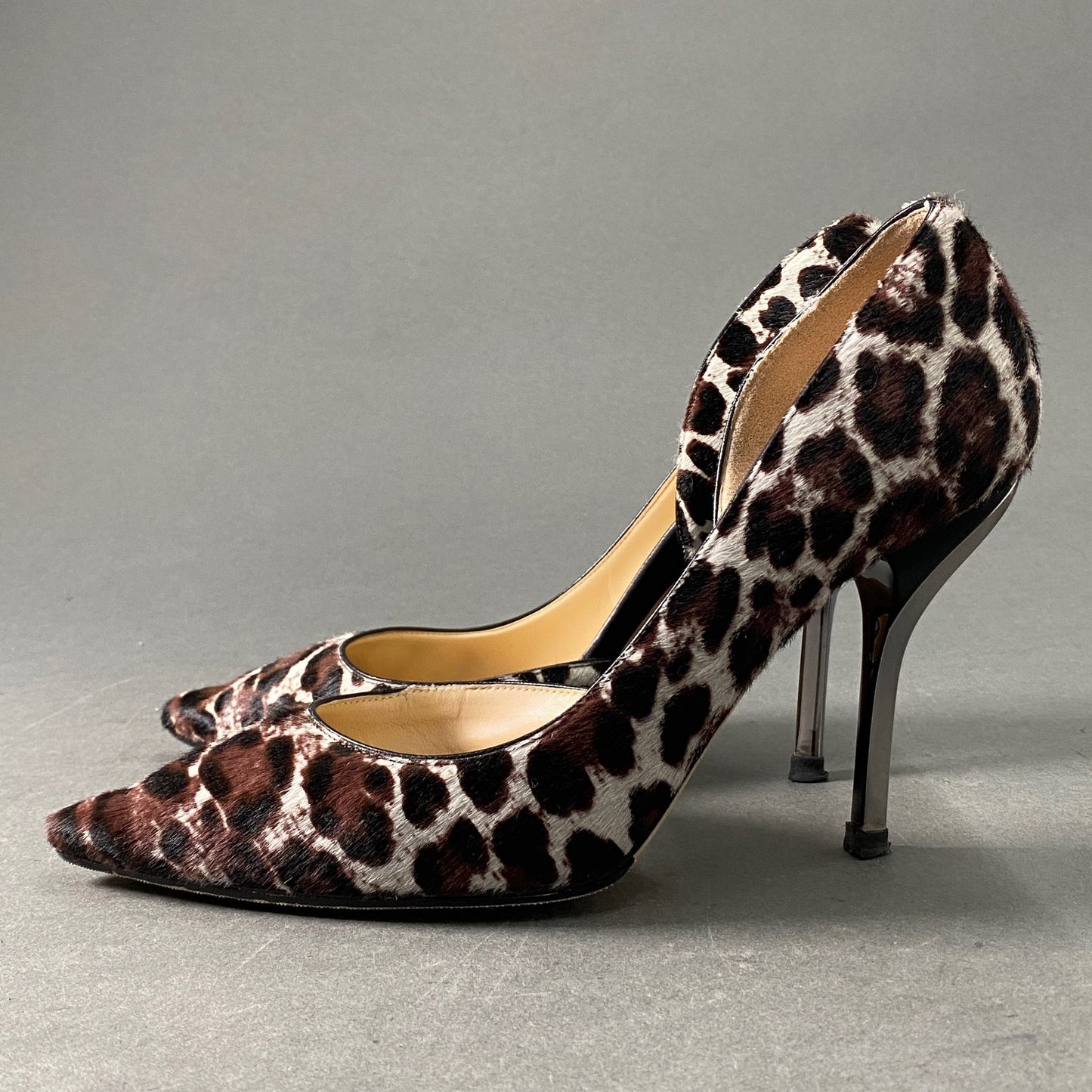 1a28 JIMMY CHOO ジミーチュウ WILLIS レオパード ハラコ ヒールパンプス シューズ ポインテッドトゥ イタリア製 36 1/2 ブラウン系 MADE IN ITALY