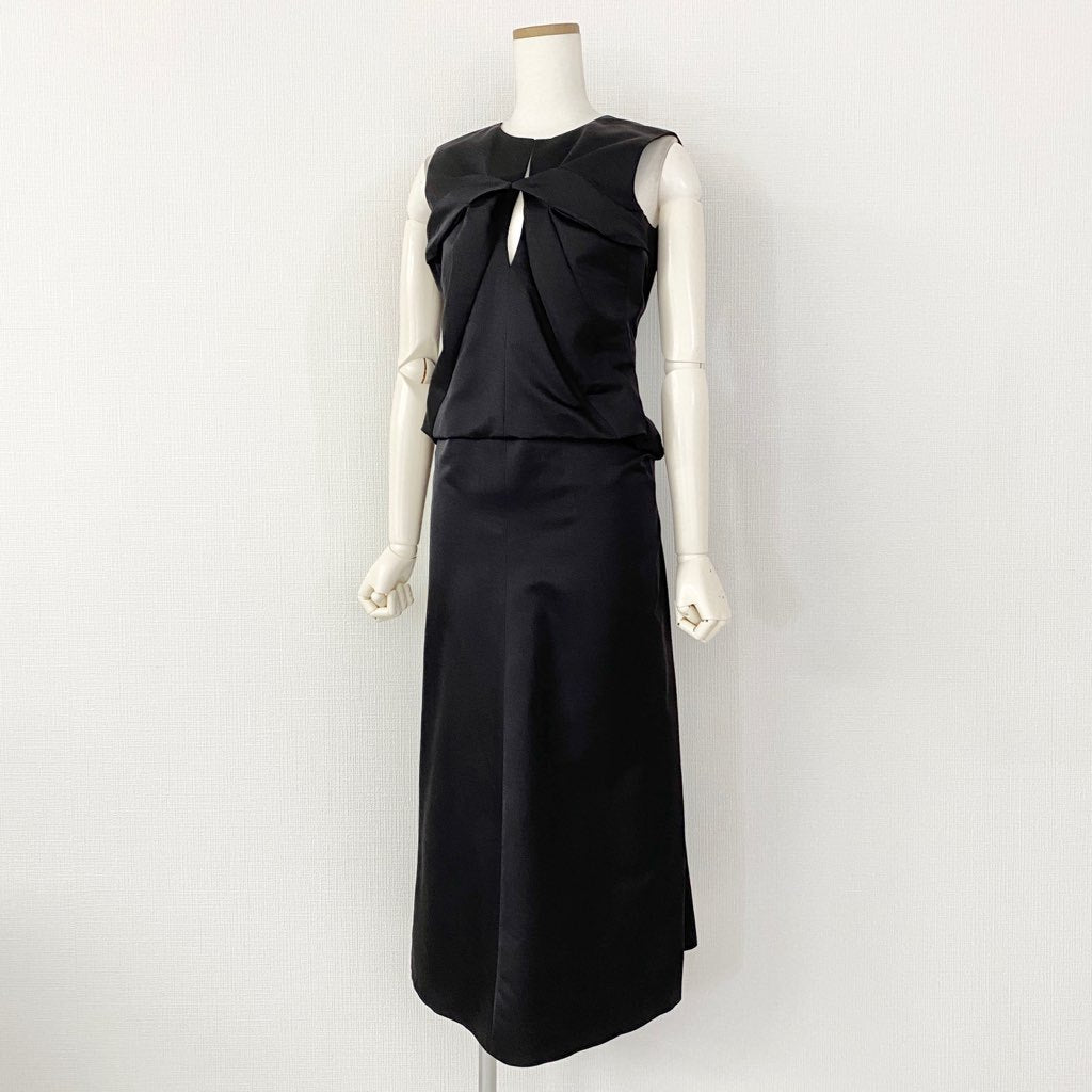 12b7-5 JIL SANDER ジルサンダー イタリア製 ノースリーブワンピース ドレス バックジップ 34 ブラック ウール MADE IN ITALY