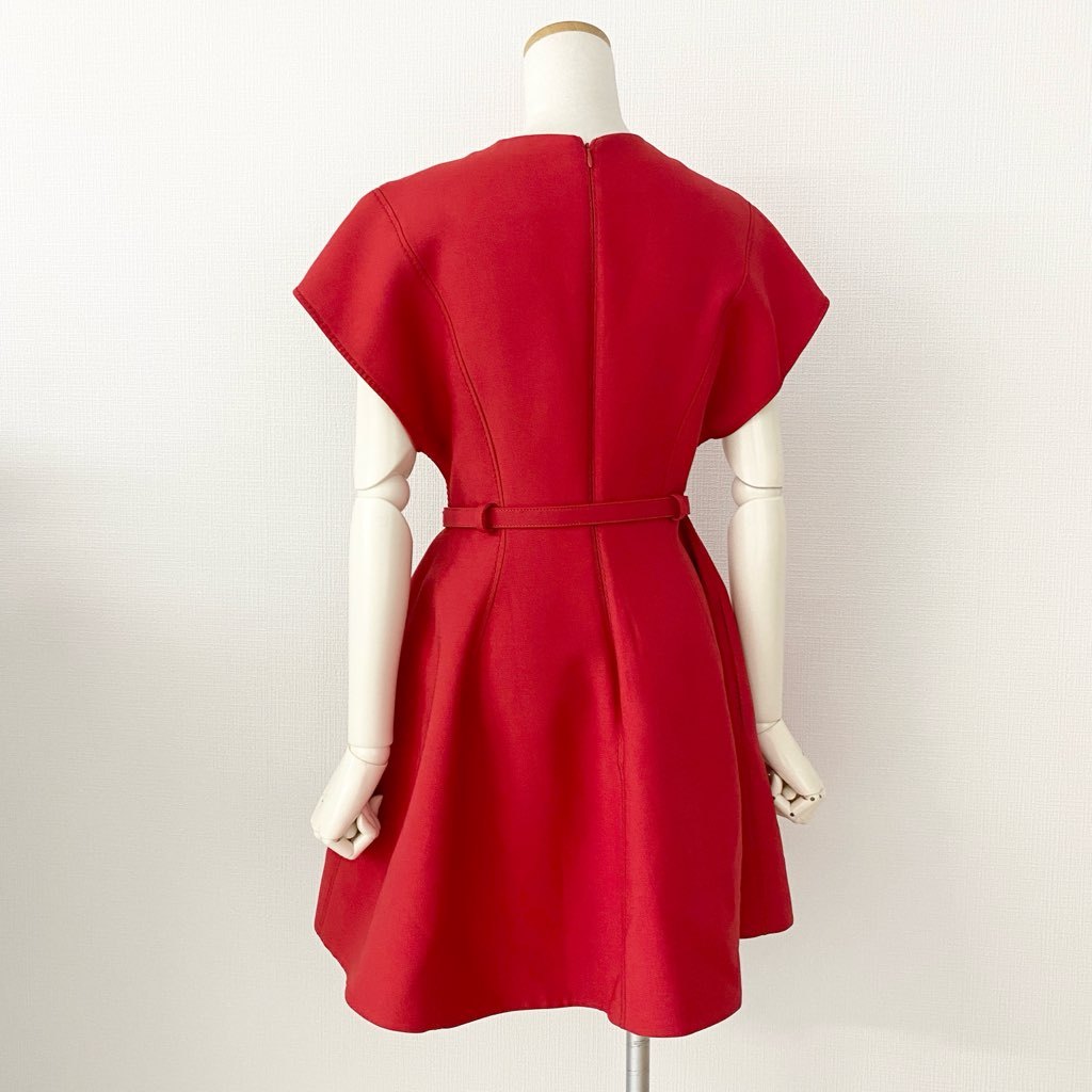 49c6 《美品》 VALENTINO ヴァレンティノ Crepe Belted Mini Dress ロゴベルト ベルテッドミニドレス ワンピース 40 レッド イタリア製 春
