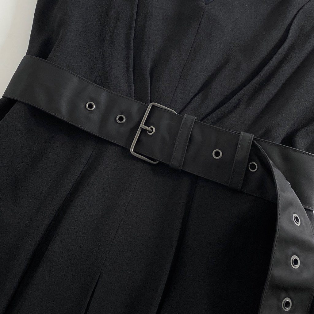 1b3 PRADA プラダ ベルト付き ビッグリボンワンピース 40S ブラック ドレス イタリア製 パーティ ノースリーブ