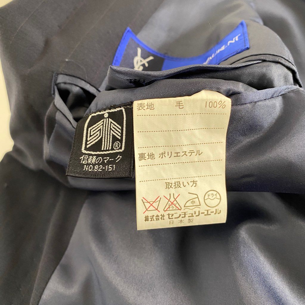 41b14 Yves Saint Laurent イヴサンローラン 日本製 ダブル テーラードジャケット ブレザー ストライプ ネイビー ウール MADE IN JAPAN