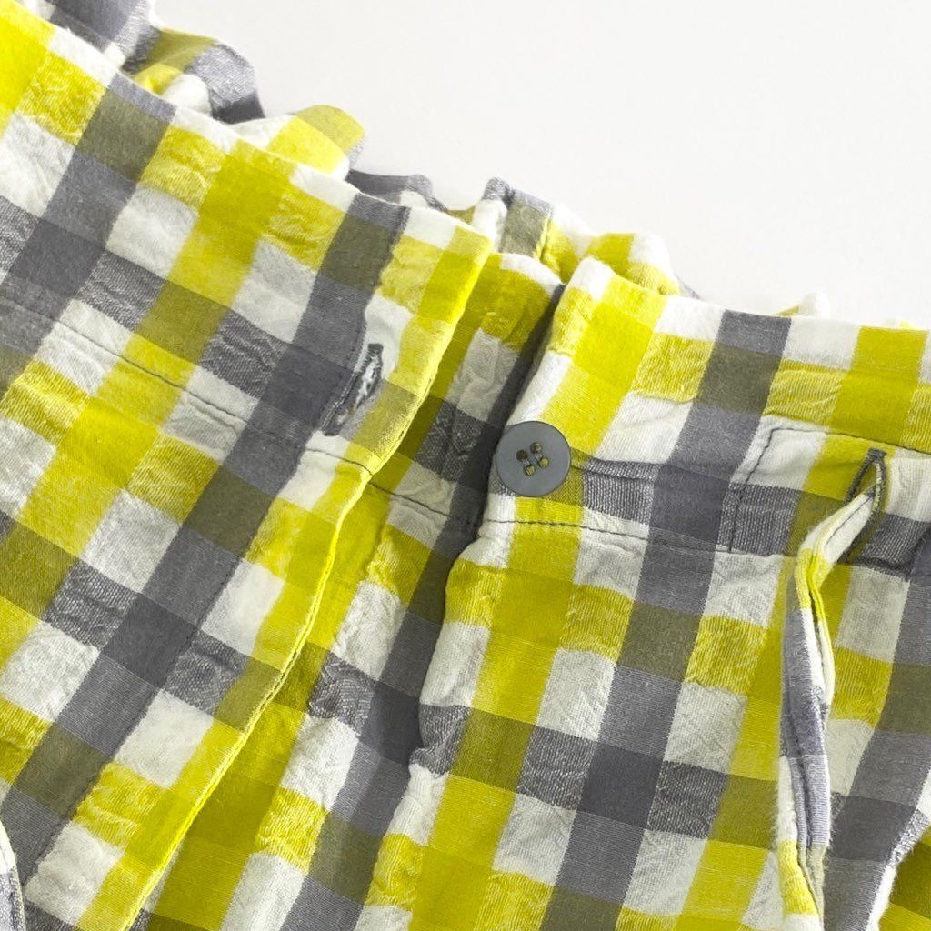 47b5 《美品》 me ISSEY MIYAKE ミーイッセイミヤケ 台形スカート フレアスカート ウエストベルト付き M182FG691 イエロー グレー コットン100% レディース