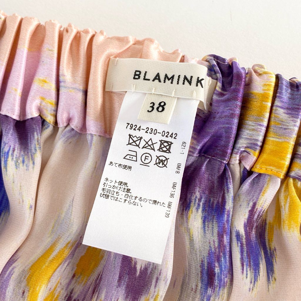 8c7 《美品》 BLAMINK ブラミンク フラワープリント シルクギャザースカート 38 ピンク SILK100% UNITED ARROWS ユナイテッドアローズ