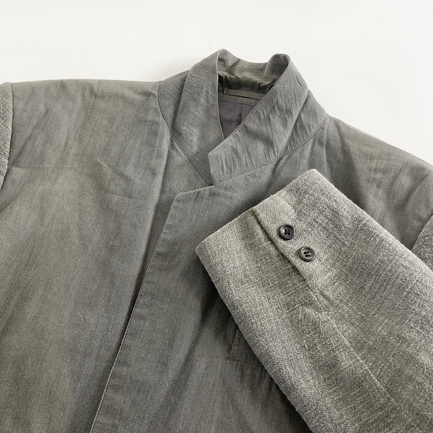 44a21 90s COMME des GARCONS HOMME コムデギャルソンオム 日本製 ヴィンテージ テーラードジャケット ブレザー 切替 Sサイズ グレー コットン100% MADE IN JAPAN VINTAGE