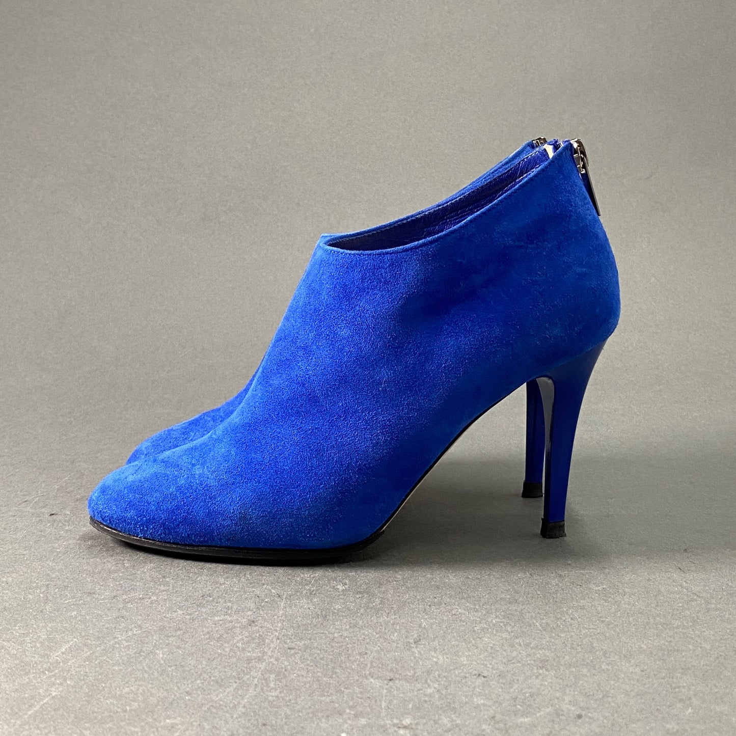 2a28 JIMMY CHOO ジミーチュウ イタリア製 144MENDEZ バックジップ ヒール ブーティ シューズ 37 ブルー スエード レザー MADE IN ITALY