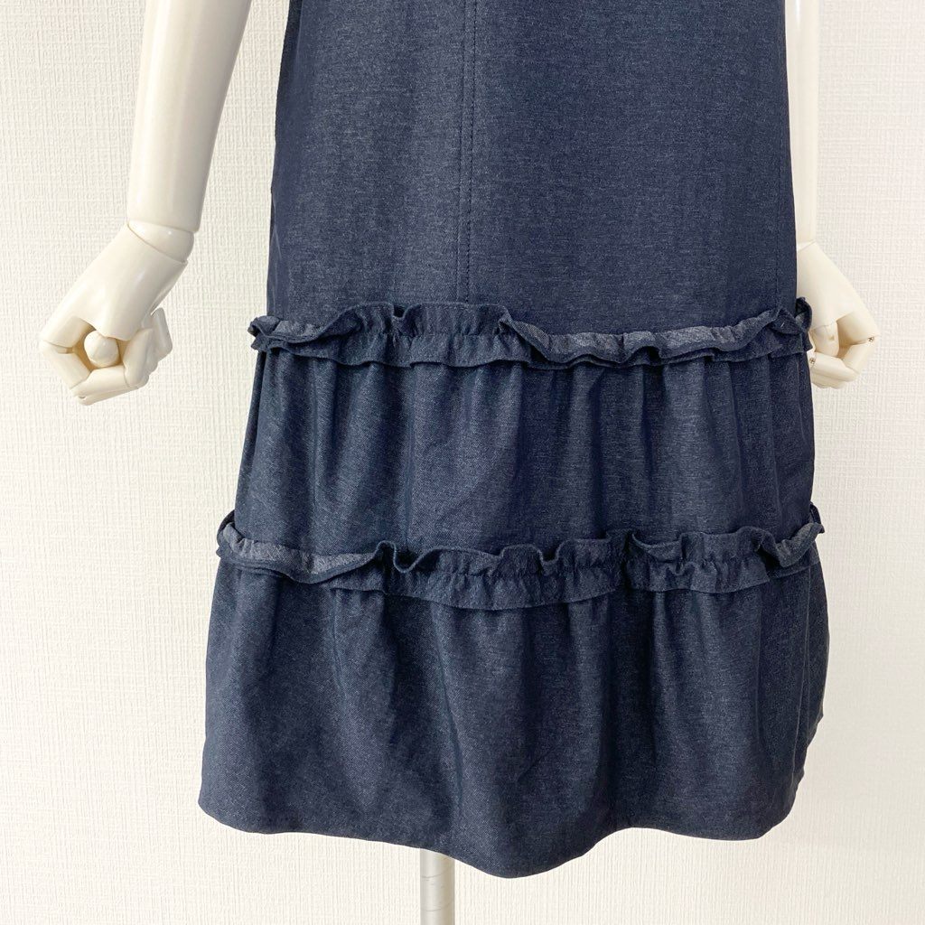 23c11 《美品》 Rene basic ルネ ベーシック バックジップ ストレッチフリルワンピース 36 ネイビー 日本製 伸縮性◎ ドレス 夏