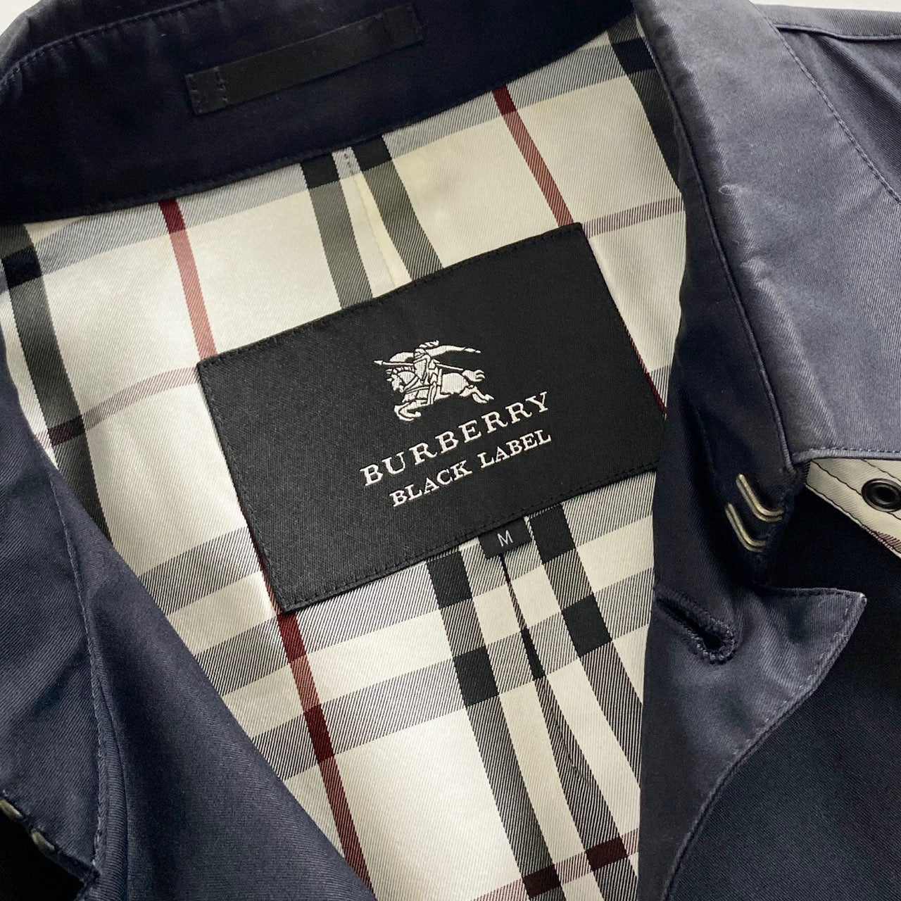 4a17 BURBERRY BLACK LABEL バーバリーブラックレーベル ステンカラーコート ロングコート M ブラック メンズ コットン 上着