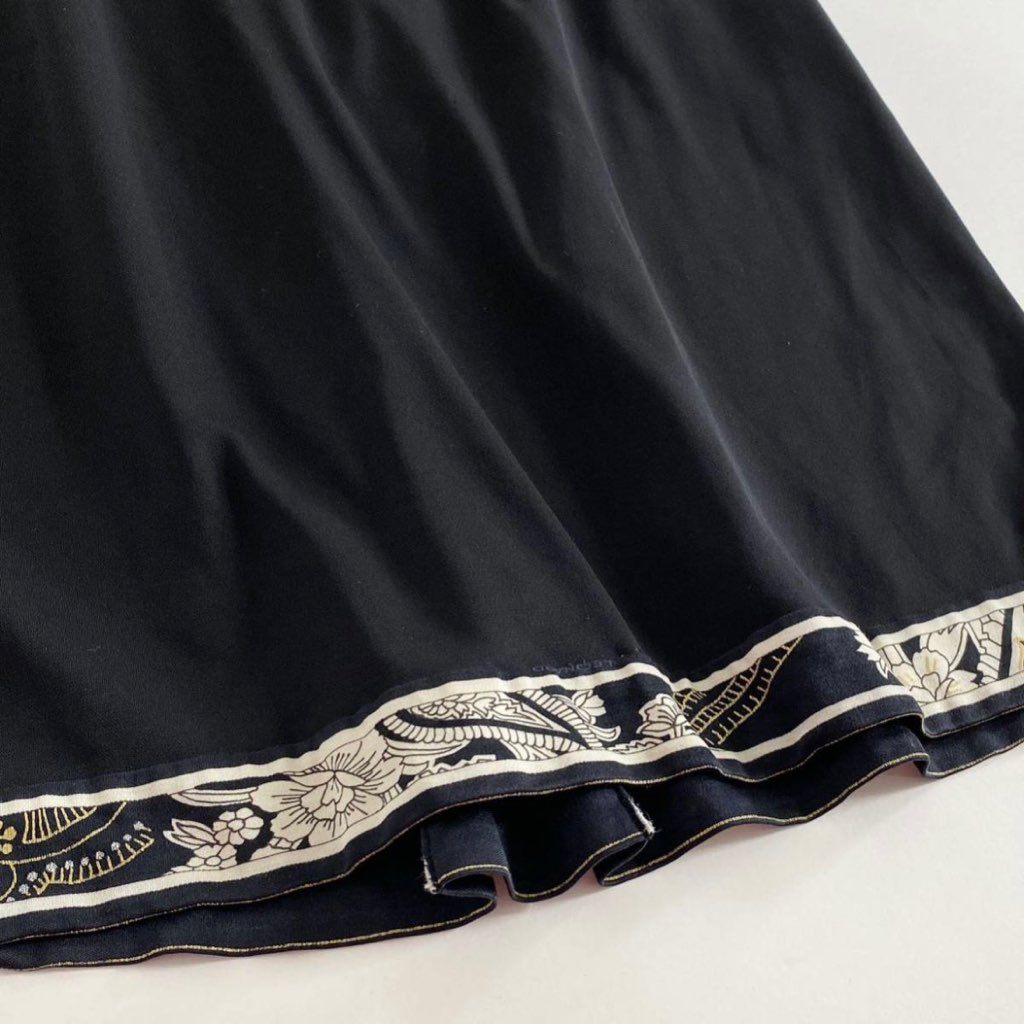 60k3 LEONARD レオナール カンカン素材 フラワープリント スカート 72cm ブラック ボトムス 日本製 SKIRT