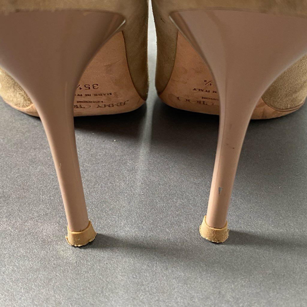 4b29 JIMMY CHOO ジミーチュウ スエードレザー ヒールパンプス 35 1/2 ベージュ イタリア製 シューズ ピンヒール セレモニー